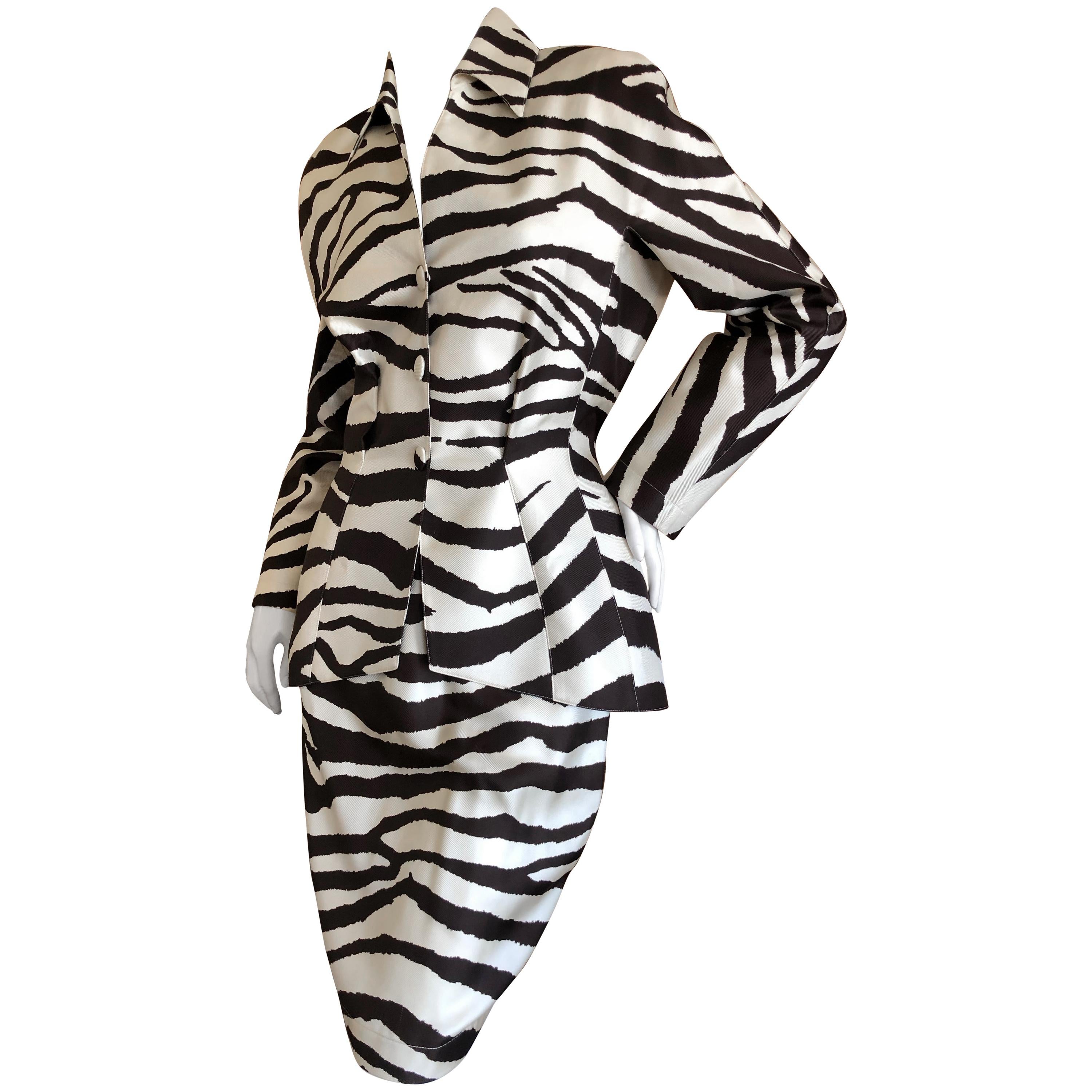 Thierry Mugler Vintage 1980's Silk Scarf Twill Zebra Pattern Suit For Sale
