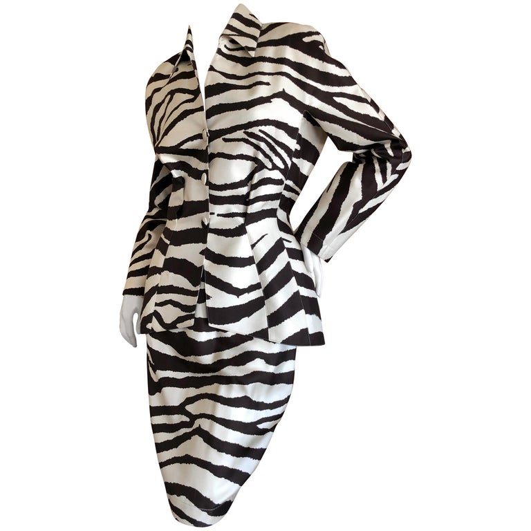 Thierry Mugler Vintage 1980's Silk Scarf Twill Zebra Pattern Suit For ...