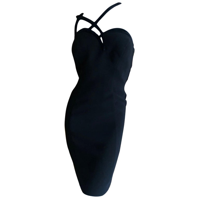 Thierry Mugler Vintage 1980's Velvet Trimmed Little Black Dress Large ...