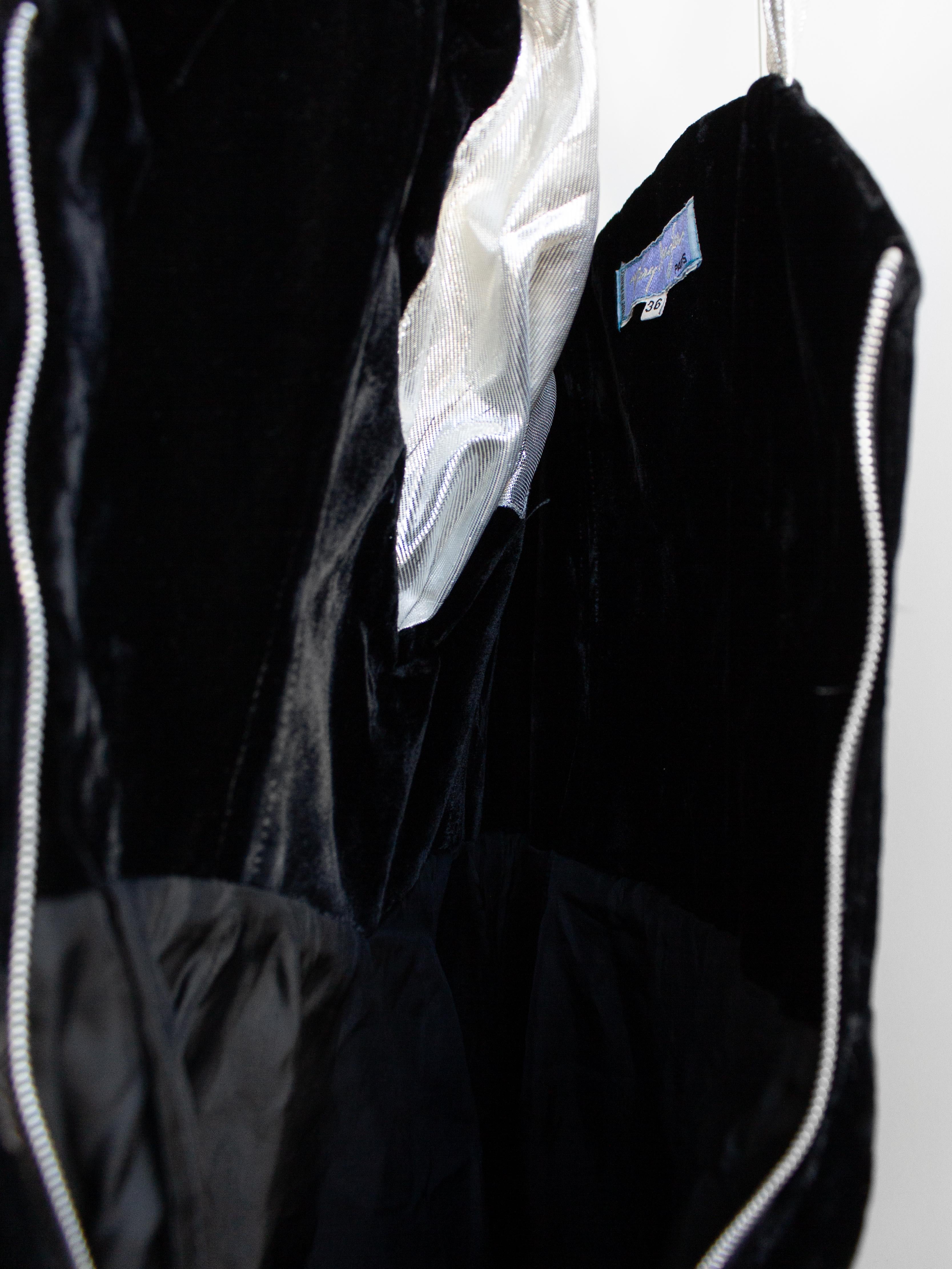 Thierry Mugler Vintage 1990s Black Velvet Silver Lame Winged Vampire Dress For Sale 7