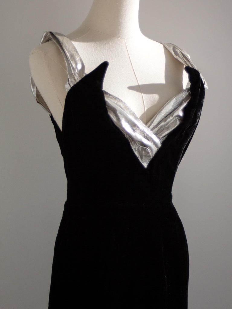 Thierry Mugler Vintage 1990s Black Velvet Silver Lame Winged Vampire Dress  at 1stDibs