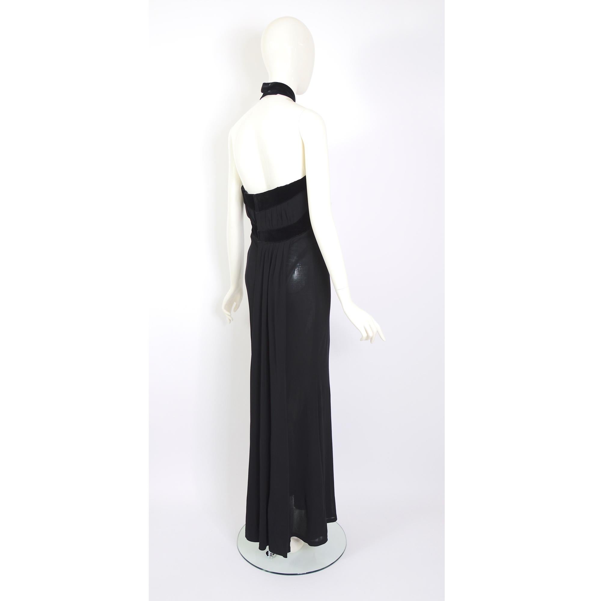 Thierry Mugler vintage F/W 1998 draped black with velvet trimmed halter dress 6