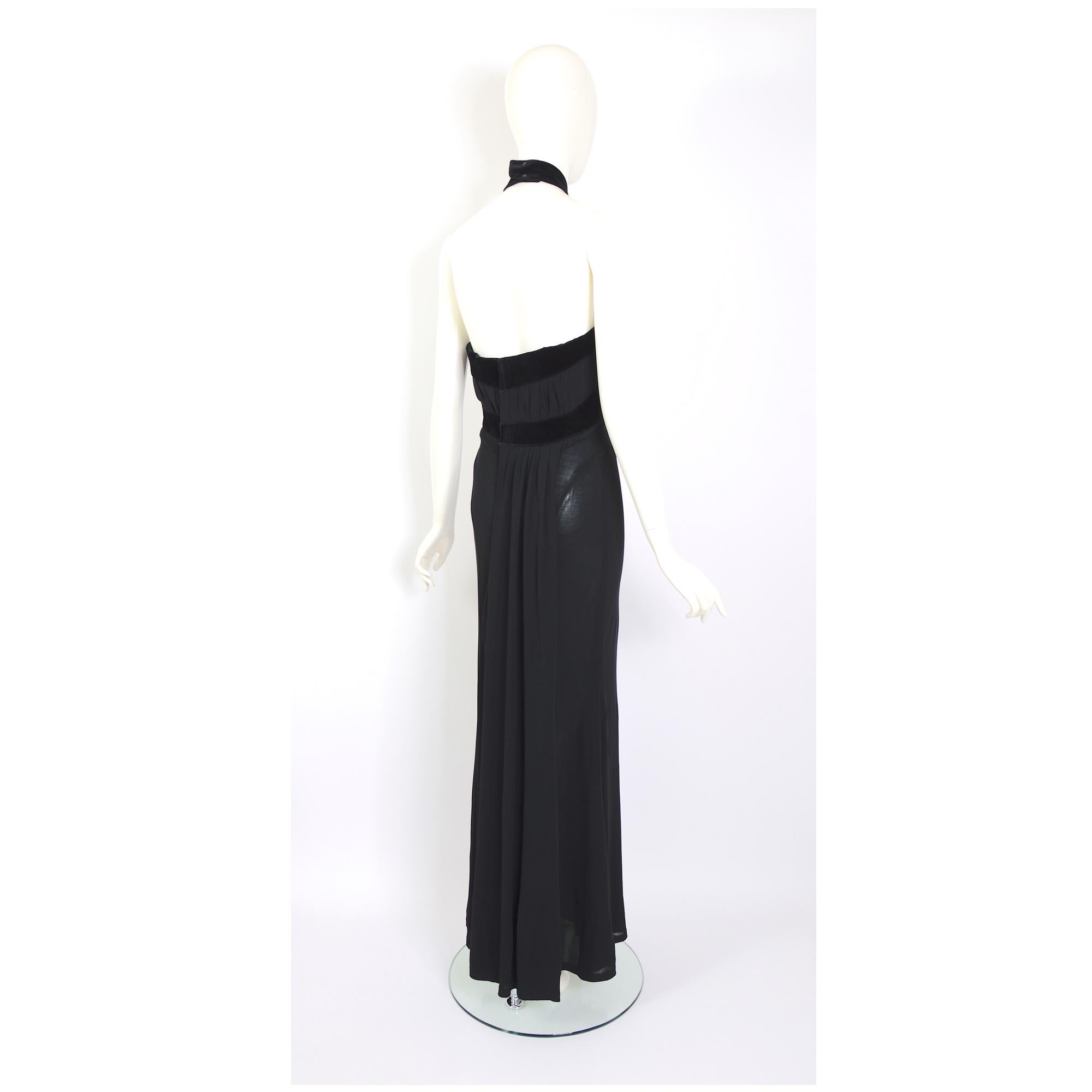 Thierry Mugler vintage F/W 1998 draped black with velvet trimmed halter dress 7