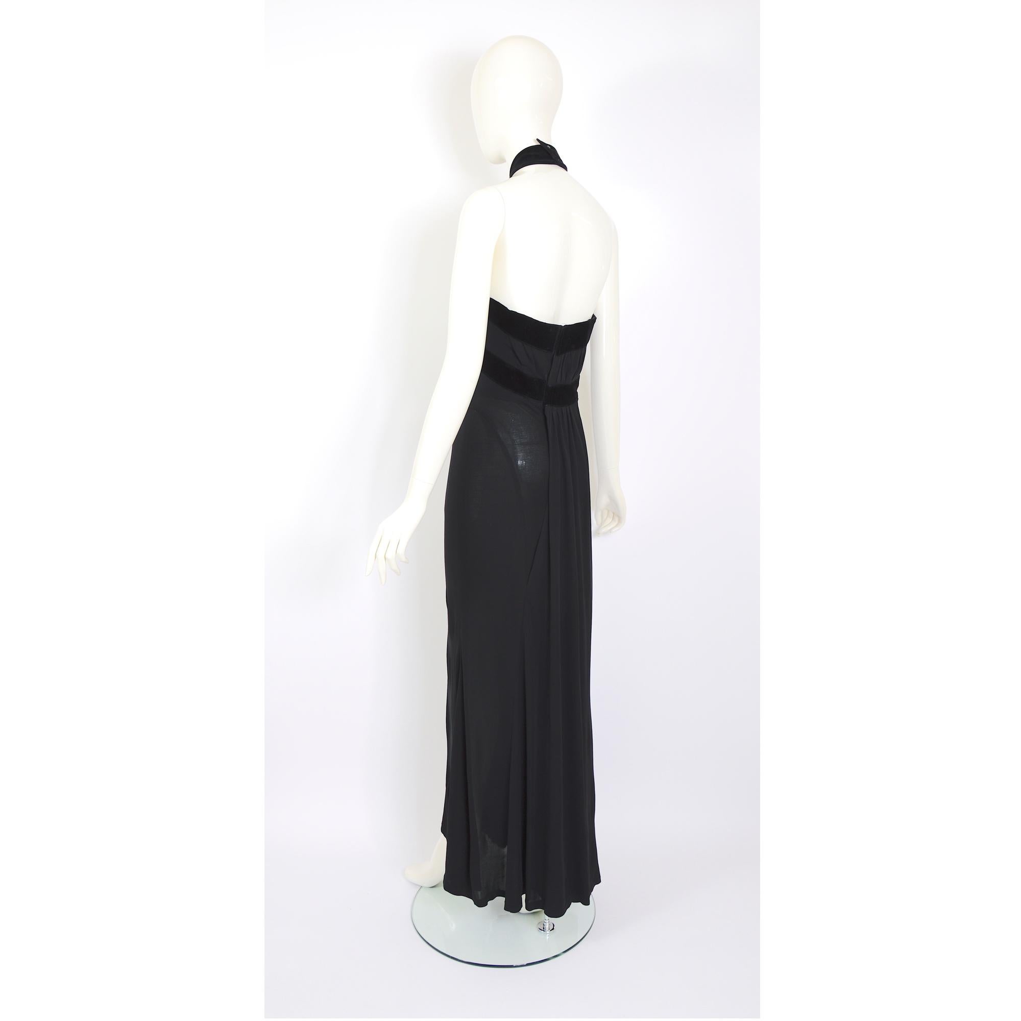 Thierry Mugler vintage F/W 1998 draped black with velvet trimmed halter dress 3