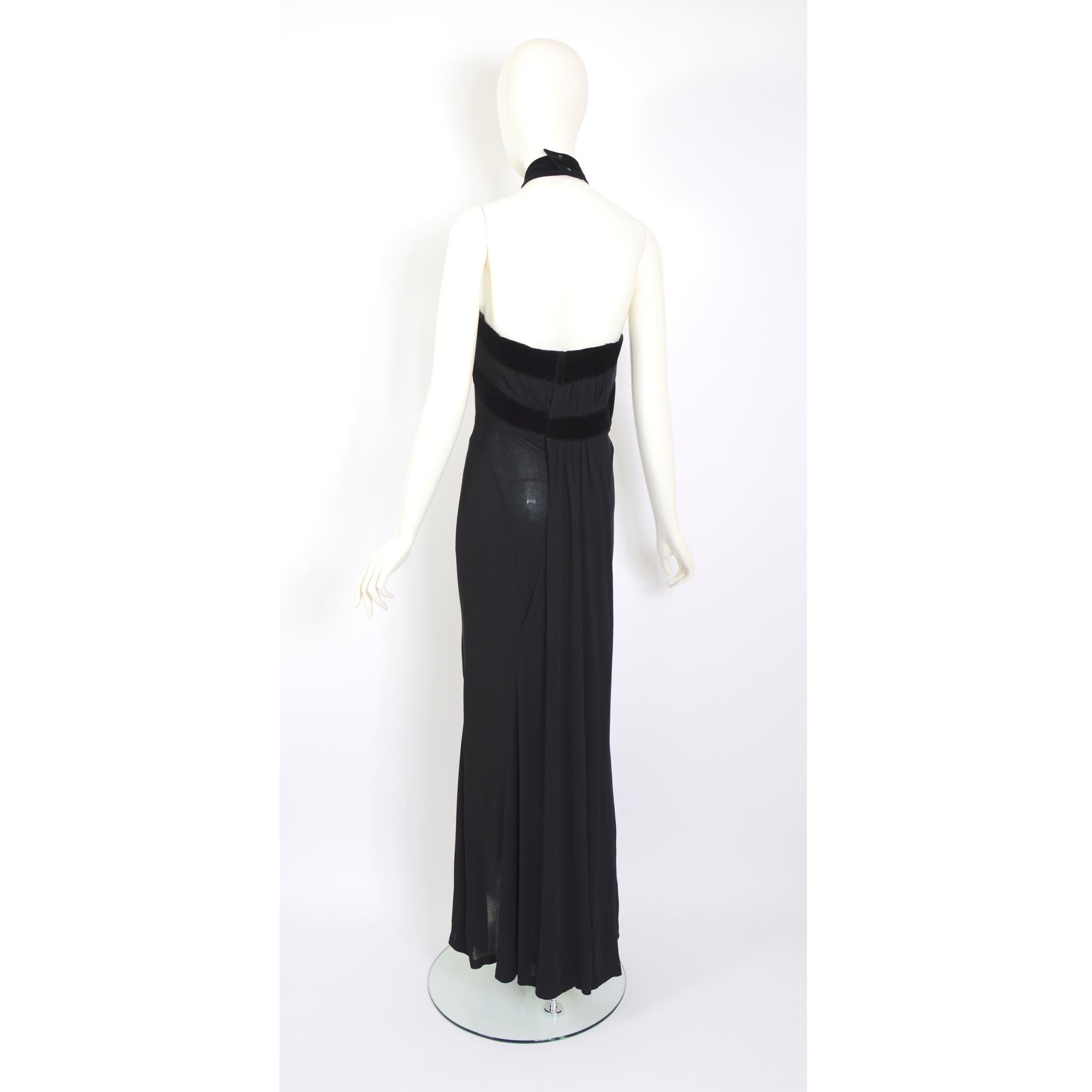 Thierry Mugler vintage F/W 1998 draped black with velvet trimmed halter dress 4