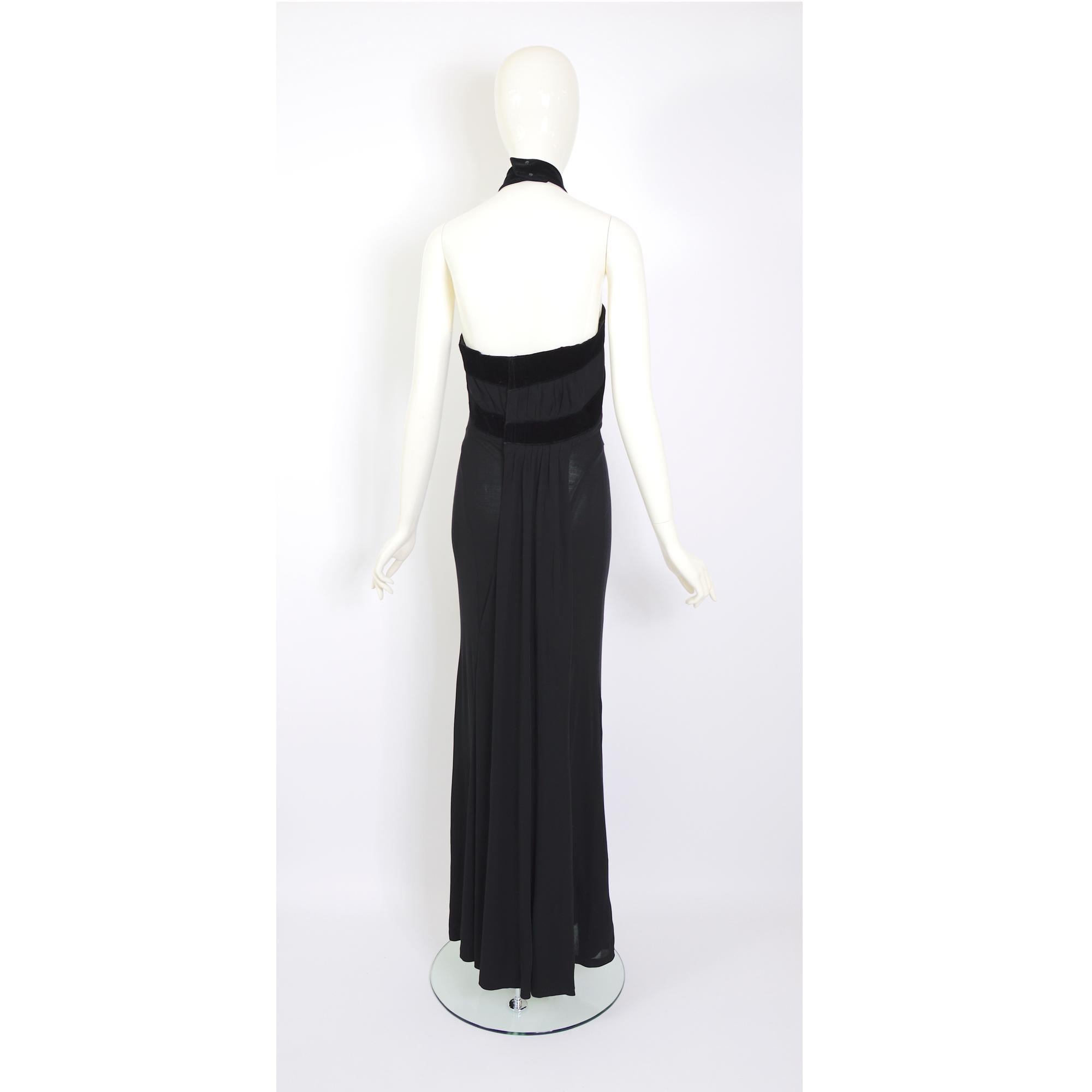 Thierry Mugler vintage F/W 1998 draped black with velvet trimmed halter dress 5