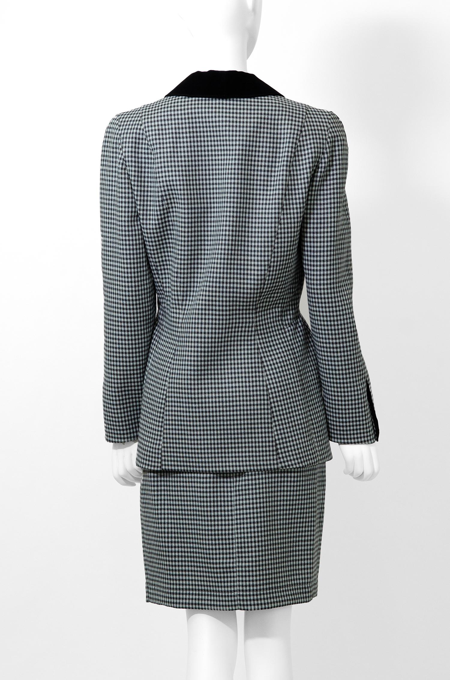 THIERRY MUGLER Vintage 1990er Gingham Sanduhrrock Anzug Damen im Angebot