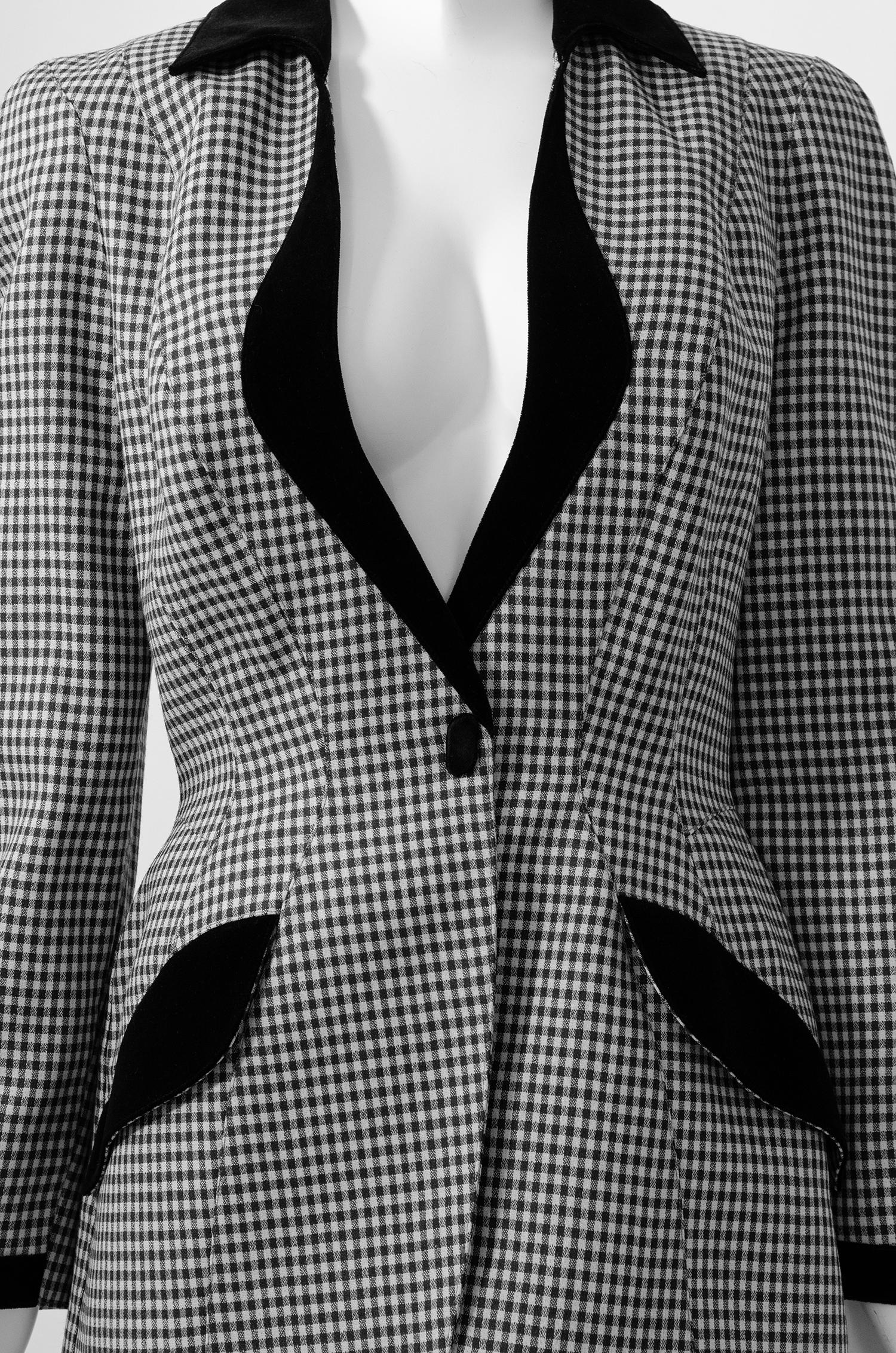 THIERRY MUGLER Vintage 1990er Gingham Sanduhrrock Anzug im Angebot 2