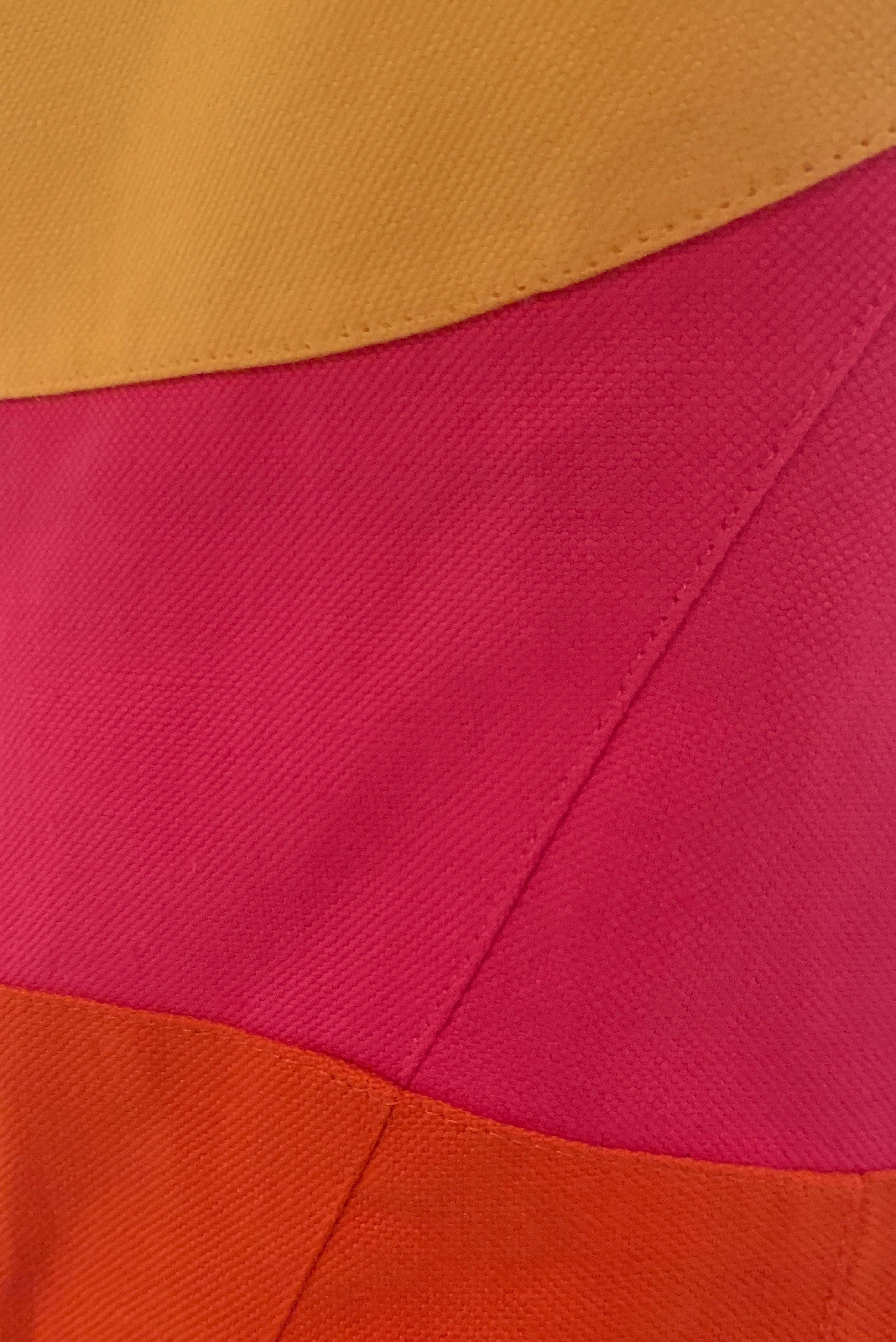 Red Thierry Mugler Vintage 1990s Pink Yellow Orange Color Block Harness Back Dress 