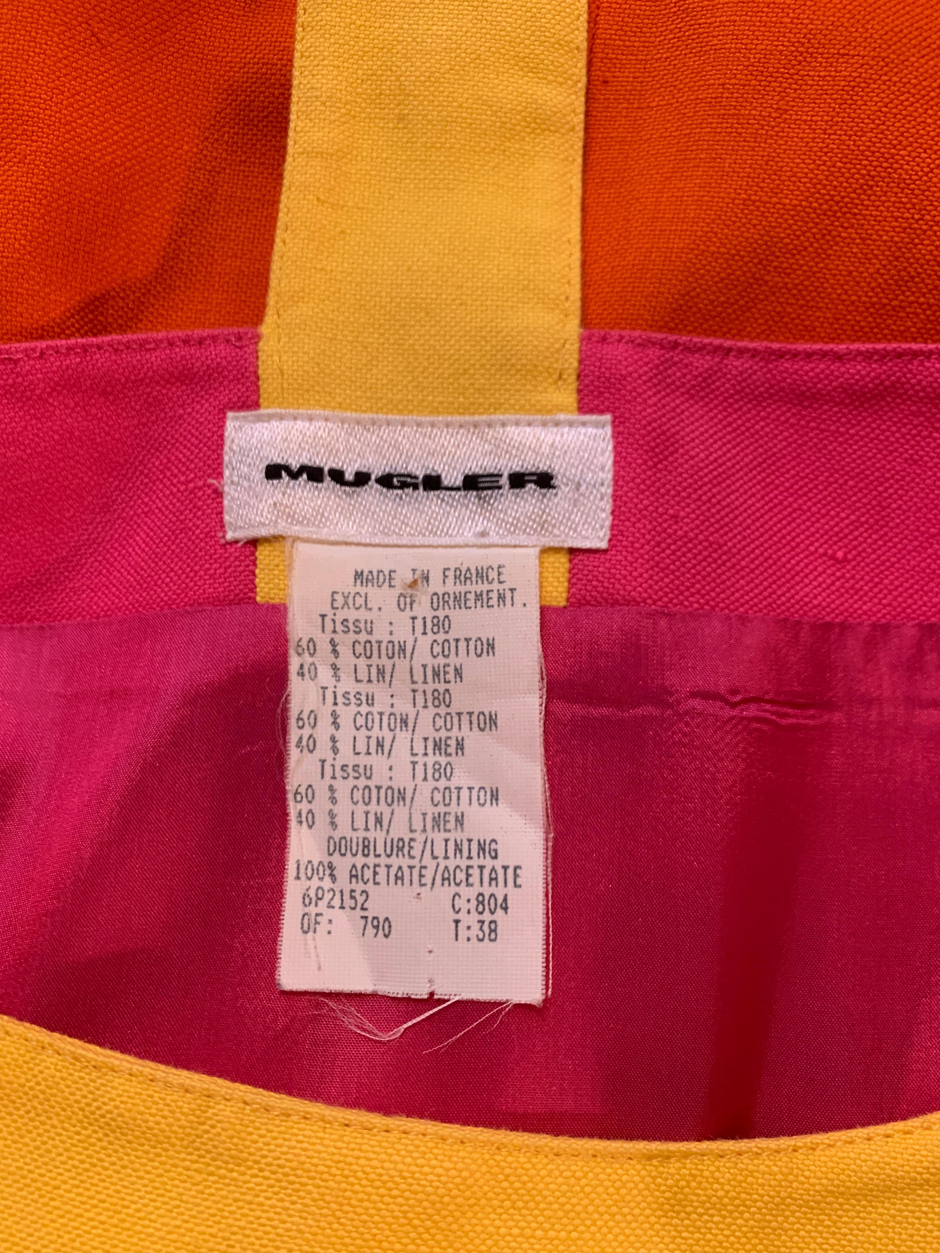 Thierry Mugler Vintage 1990s Pink Yellow Orange Color Block Harness Back Dress  In Excellent Condition In San Francisco, CA