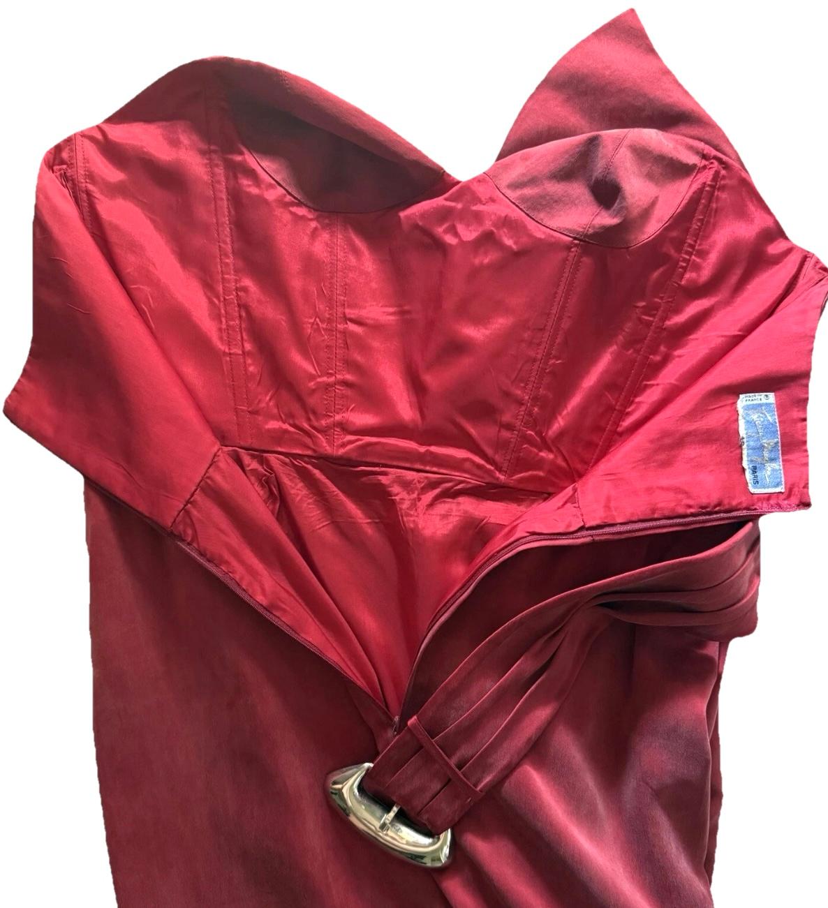 THIERRY MUGLER Vintage 1990's Rotes Seidenkorsett-Cocktailkleid m/  Gürtel im Angebot 6