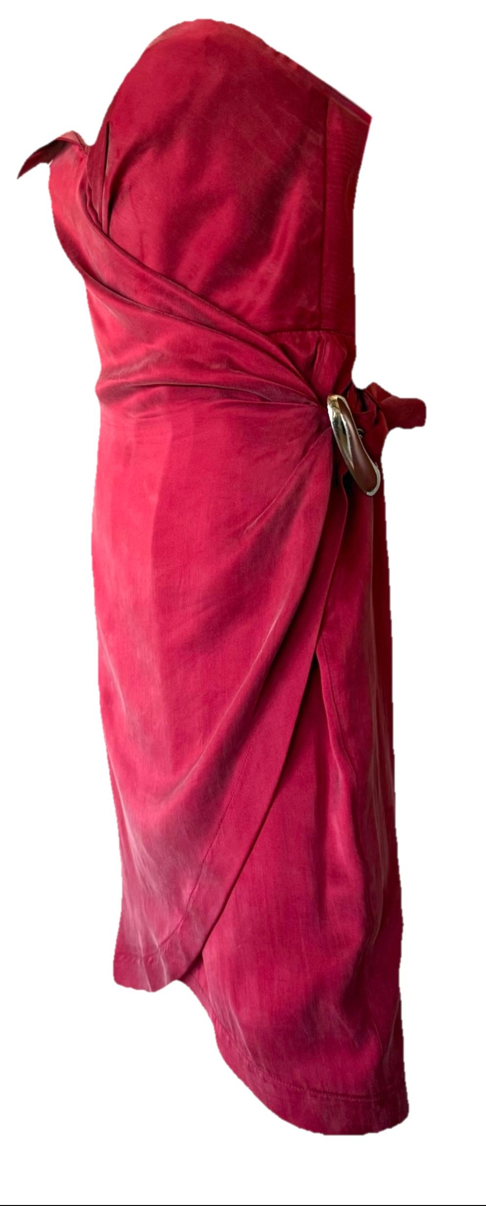 THIERRY MUGLER Vintage 1990's Rotes Seidenkorsett-Cocktailkleid m/  Gürtel im Zustand „Relativ gut“ im Angebot in Woodland Hills, CA
