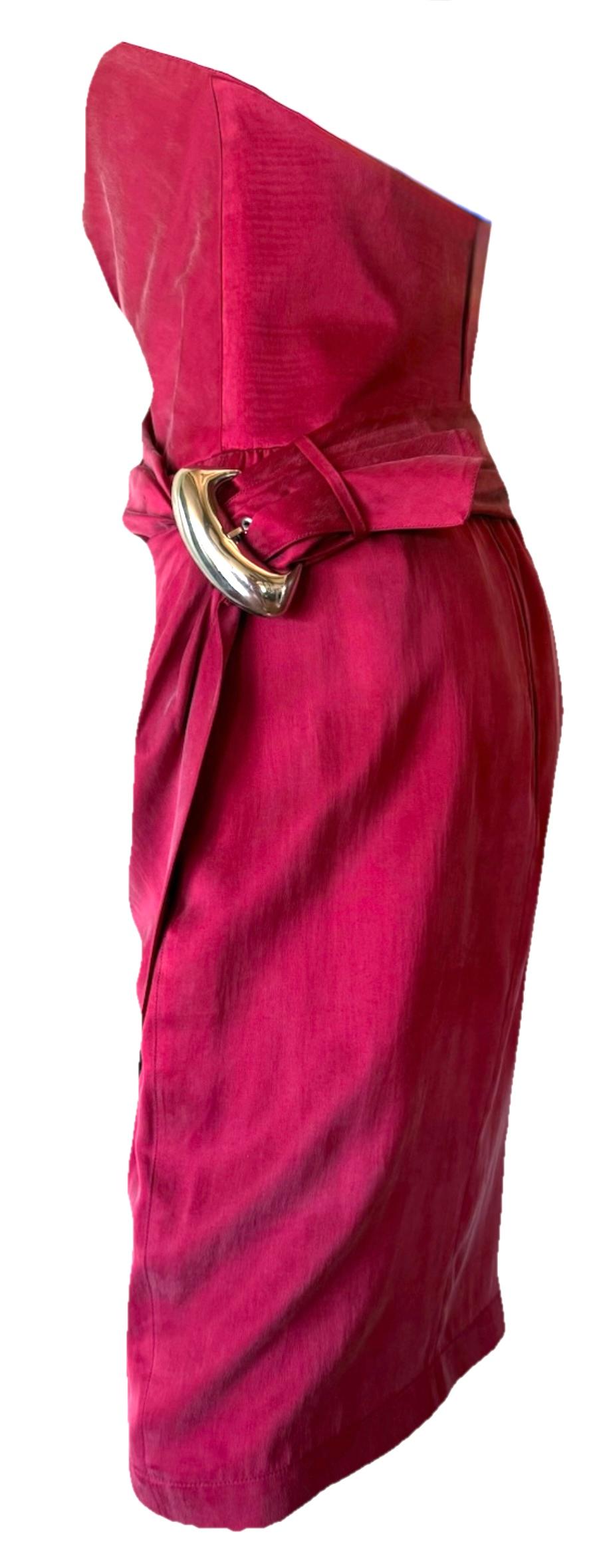 THIERRY MUGLER Vintage 1990's Rotes Seidenkorsett-Cocktailkleid m/  Gürtel Damen im Angebot