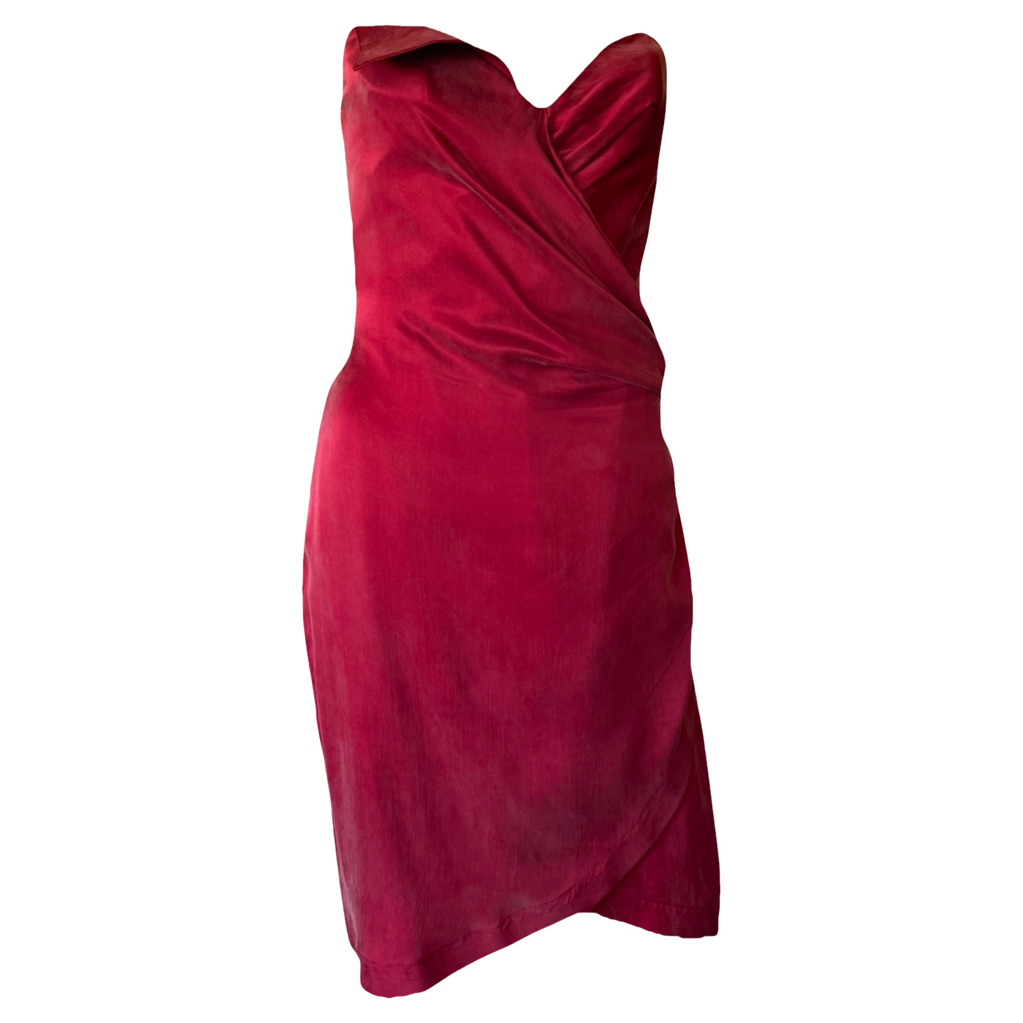 Thierry Mugler Vintage 1990's Red Silk Corset Cocktail Dress w/  Cintura