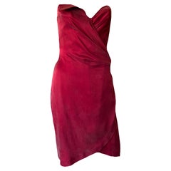 THIERRY MUGLER Vintage 1990’s Red Silk Corset Cocktail Dress w/  Belt