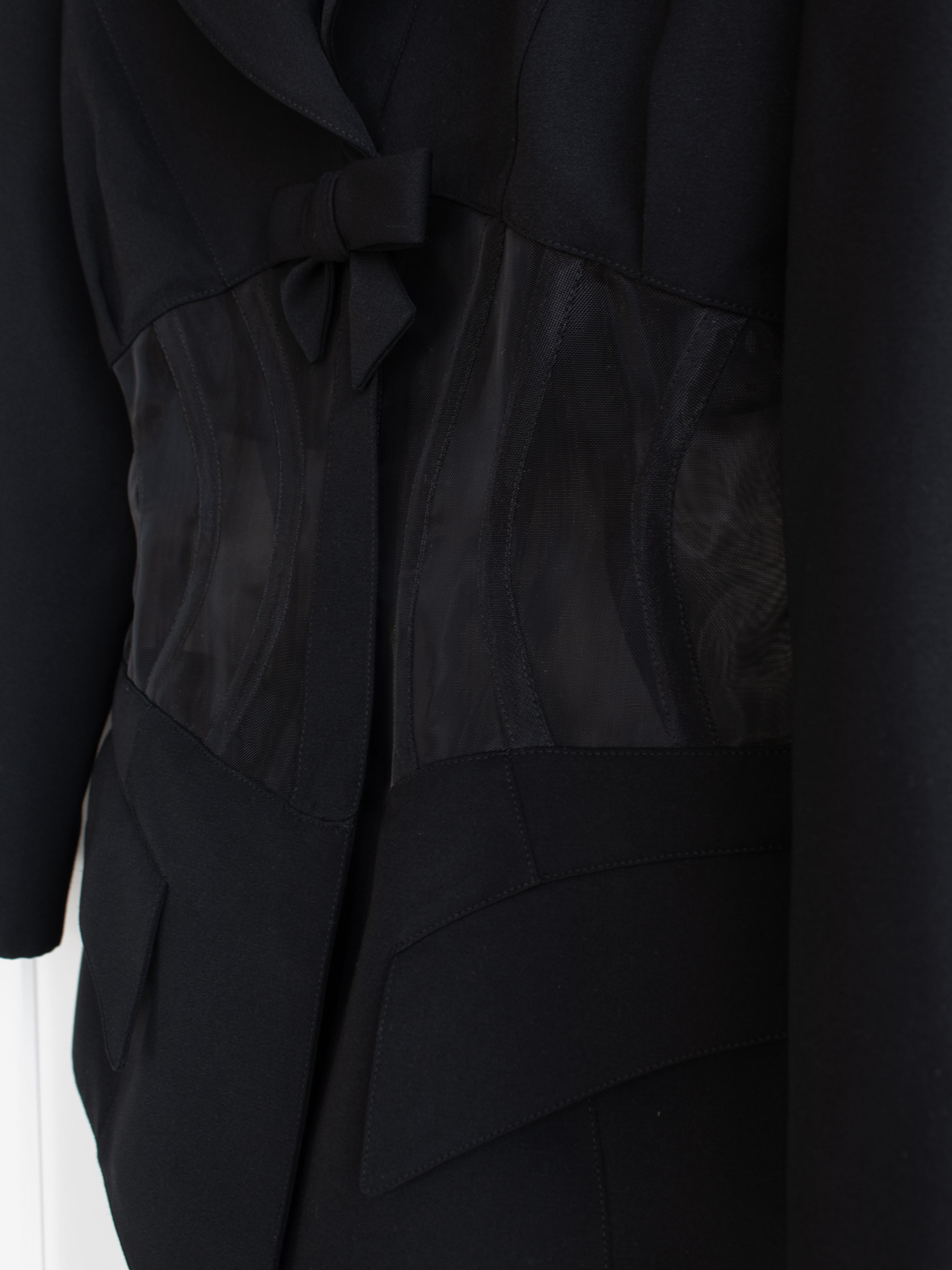 Thierry Mugler Vintage 1995 Black Mesh Corset Waist Bow Blazer Jacket 8