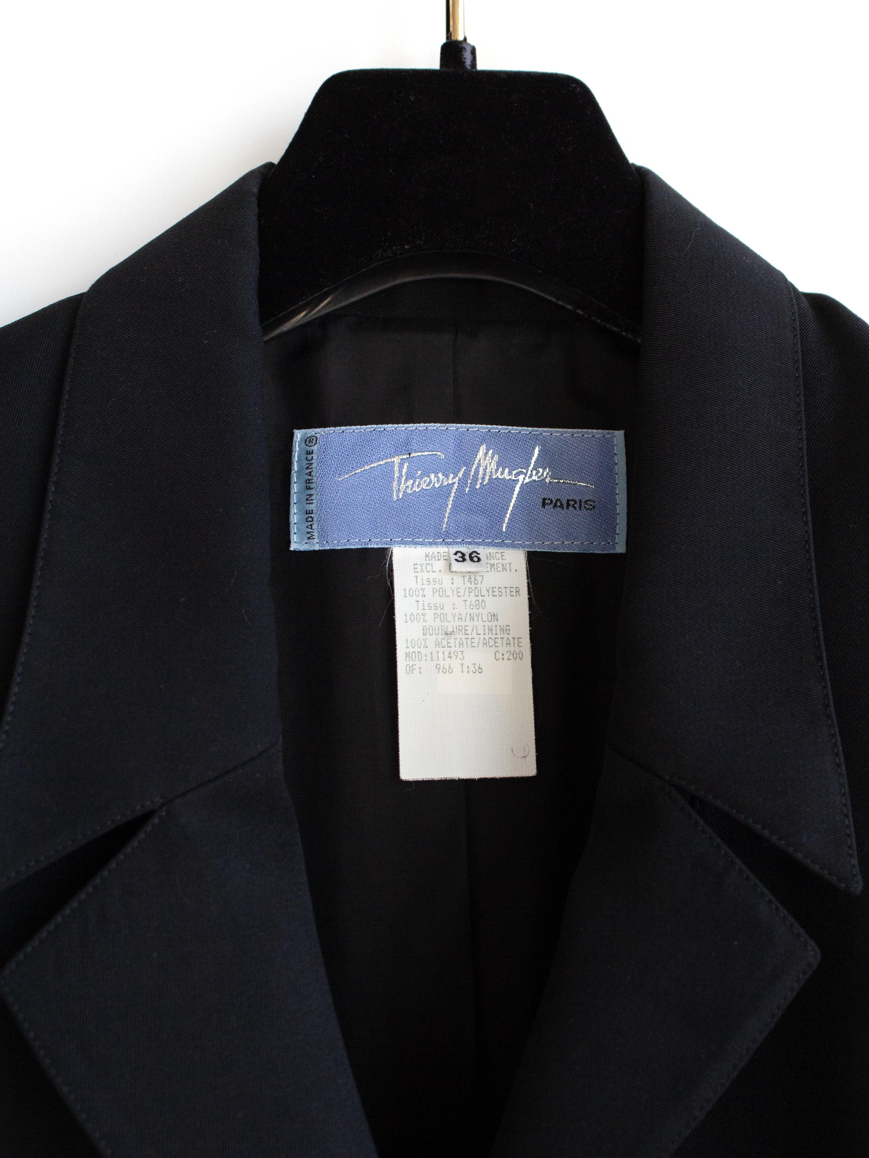 Thierry Mugler Vintage 1995 Black Mesh Corset Waist Bow Blazer Jacket For Sale 4