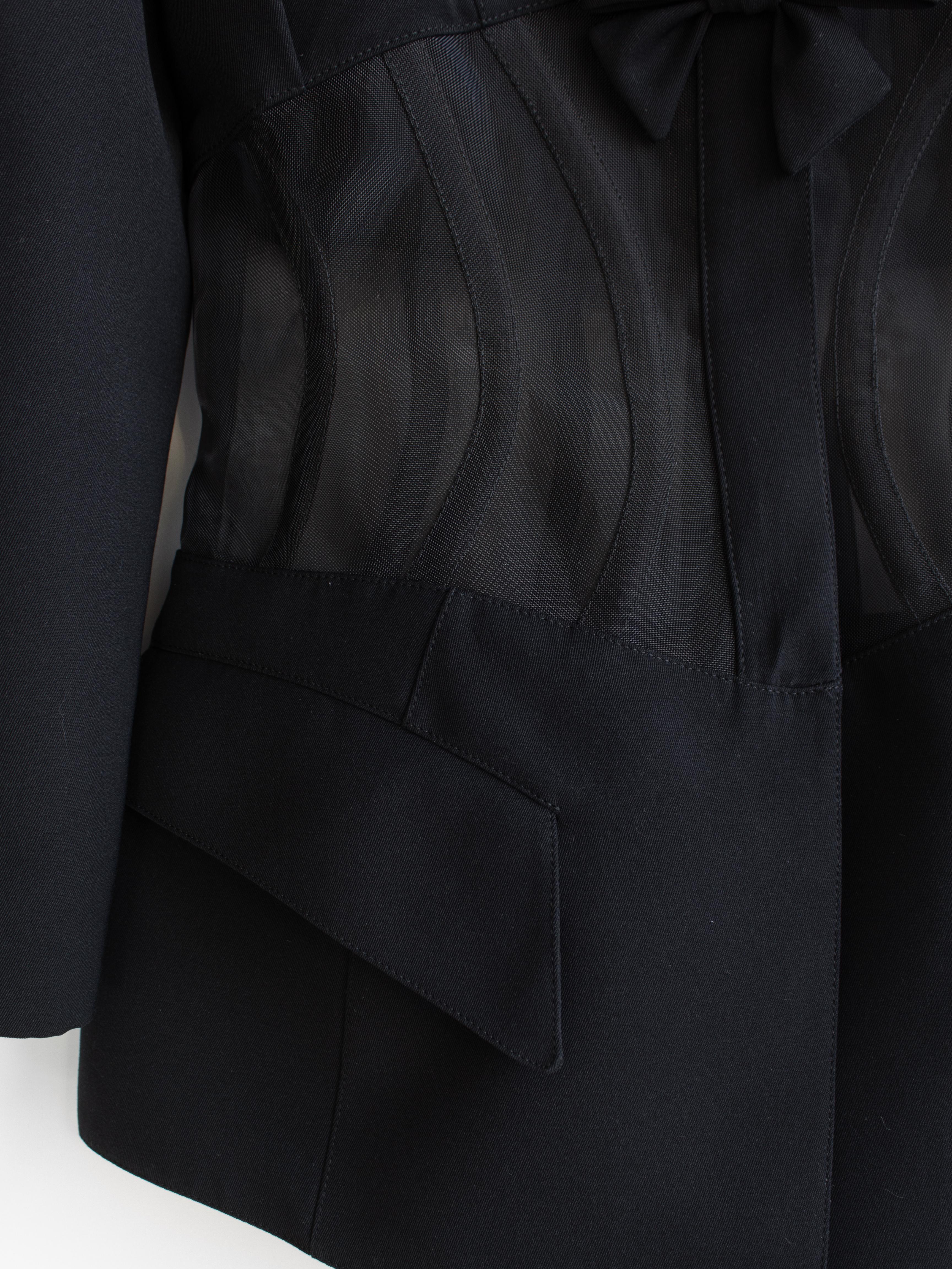 Thierry Mugler Vintage 1995 Black Mesh Corset Waist Bow Blazer Jacket 5