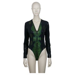 THIERRY MUGLER Vintage 1998 Black and Green Reptile Skin Like Bodysuit Size M