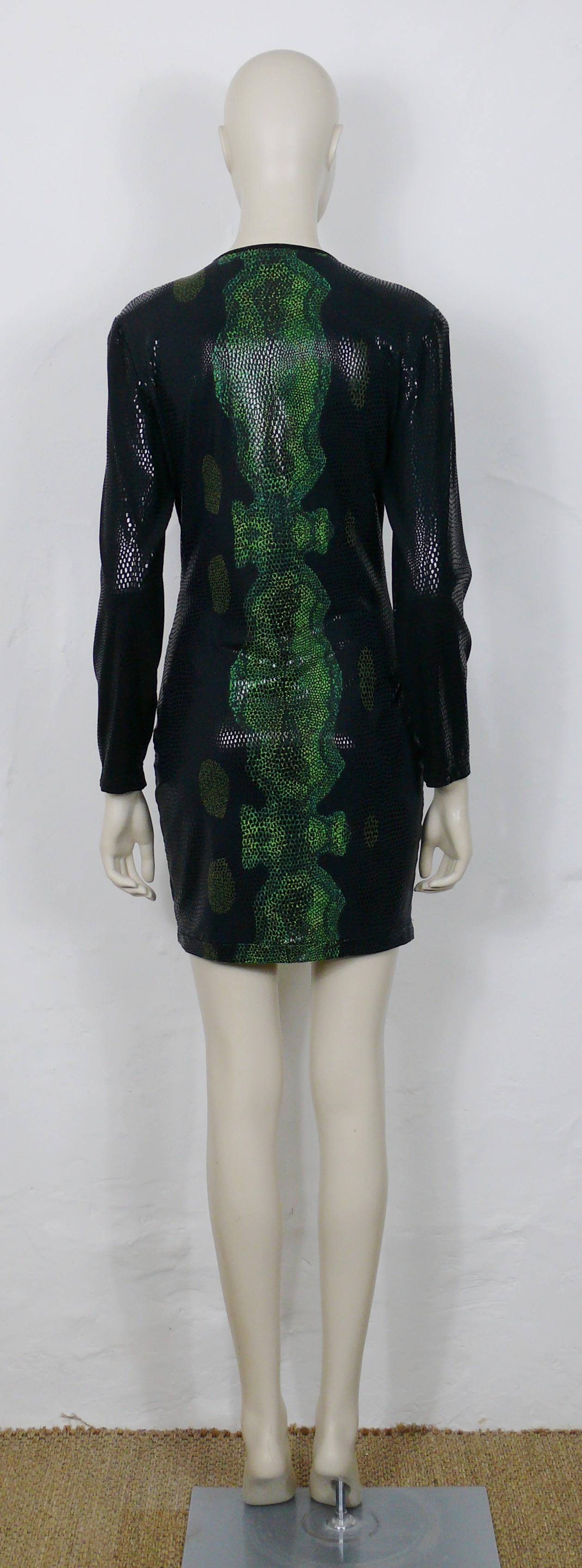 Thierry Mugler Vintage 1998 Black and Green  Reptile Skin Like Dress Size L 4