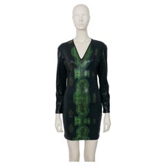 Thierry Mugler Vintage 1998 Black and Green  Reptile Skin Like Dress Size L