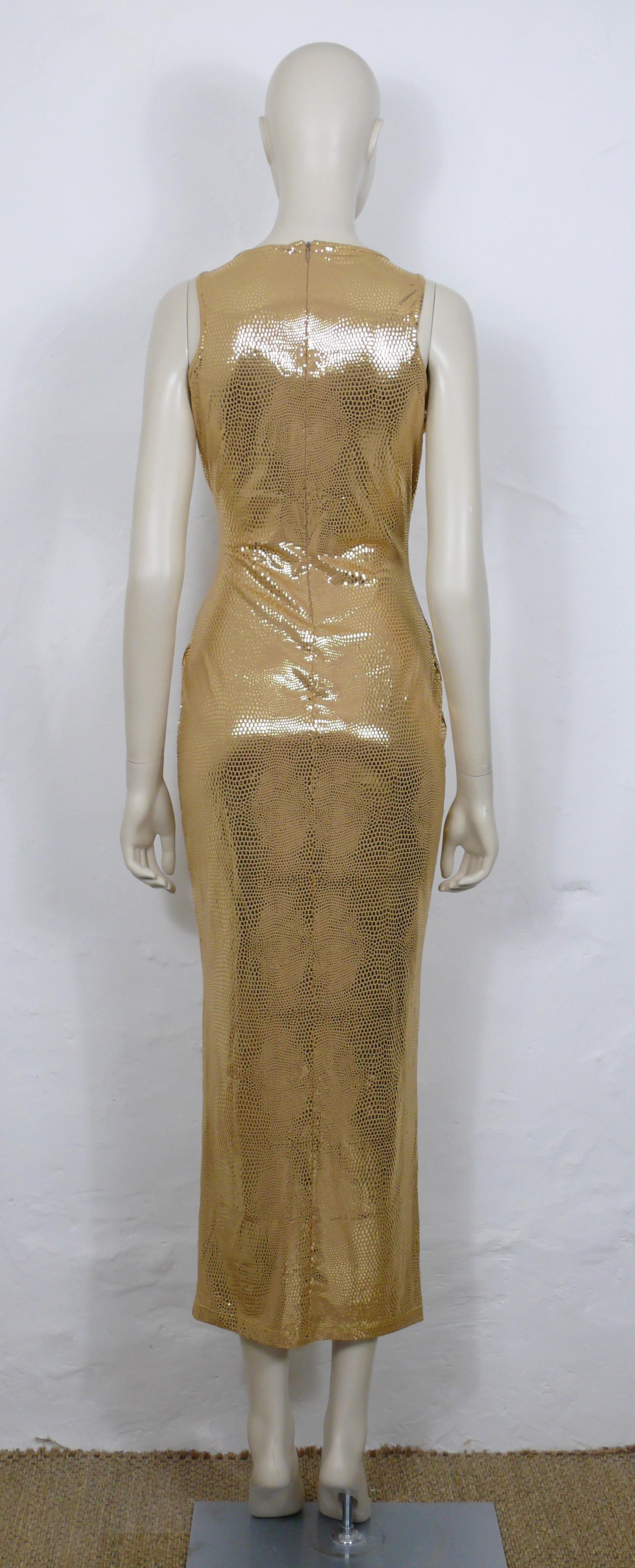 Brown Thierry Mugler Vintage 1998 Gold Reptile Skin Like Body-Conscious Dress Size S