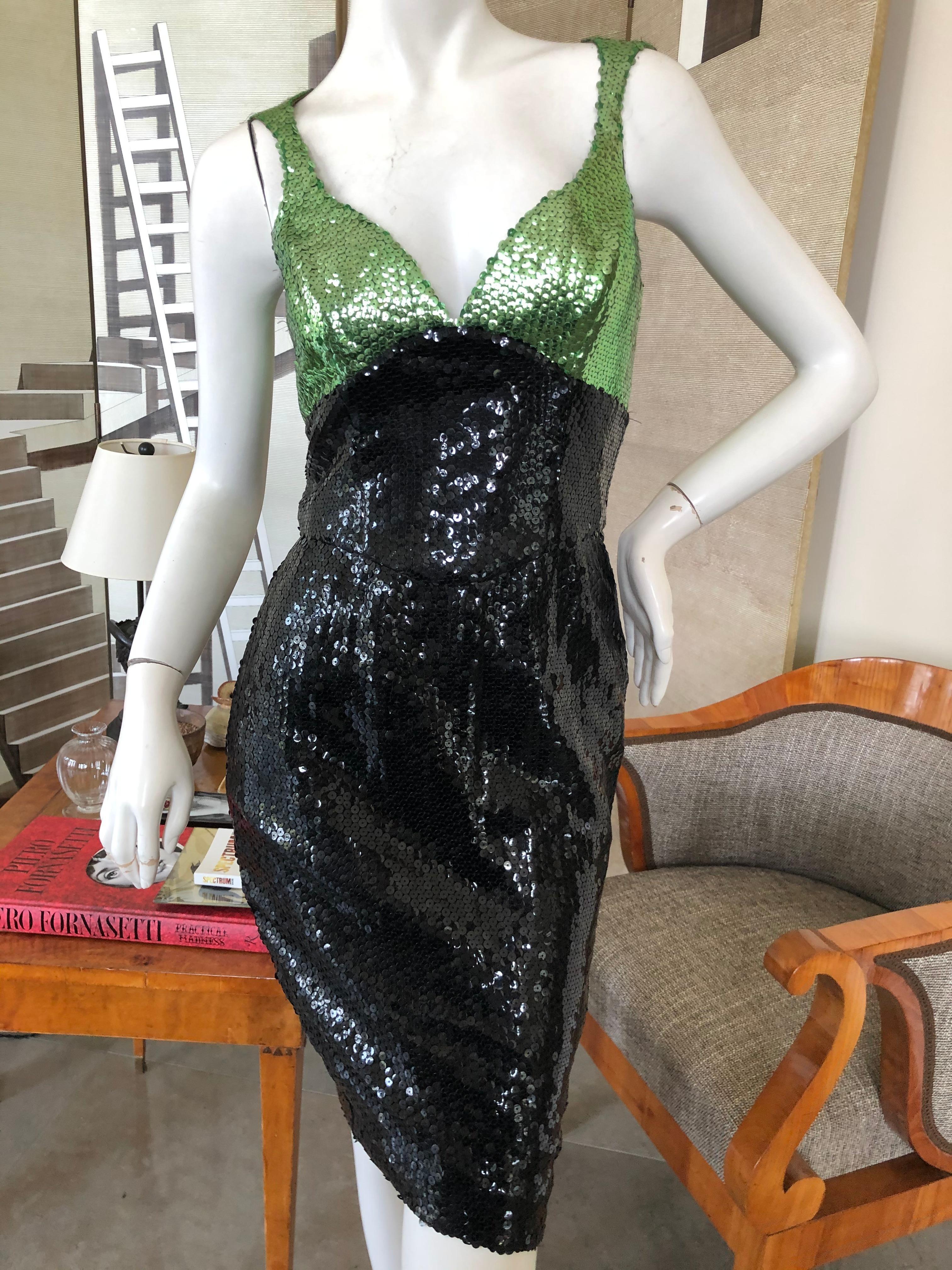Thierry Mugler Vintage 80's Super Sexy Sequin Cocktail Dress.
 This is so much prettier than the photos show.
Pale green and black sequins
 Size 38
Bust 36