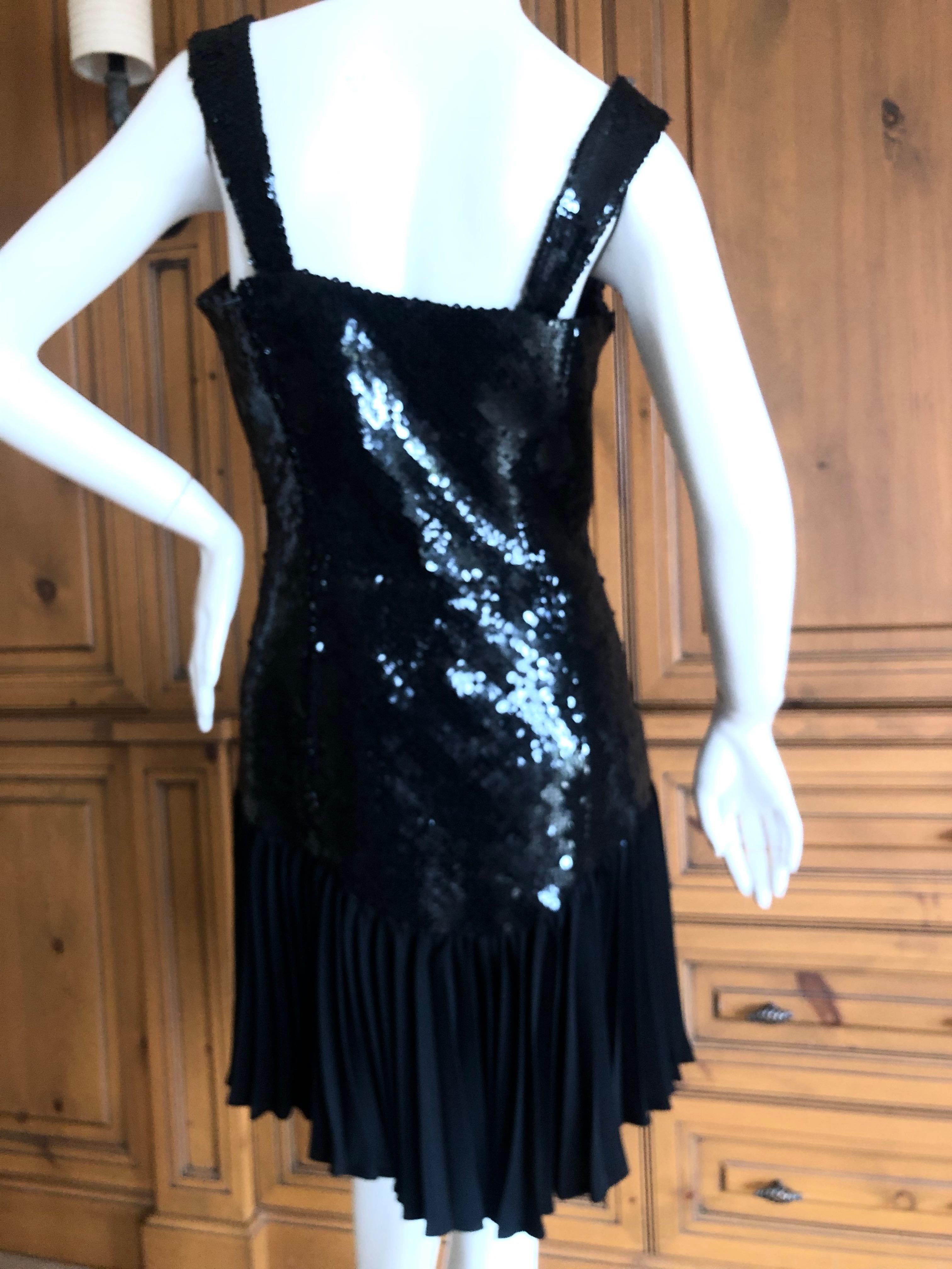 Thierry Mugler Vintage 80's Sequin Little Black Mini Dress w Pleated Shell Bust 6