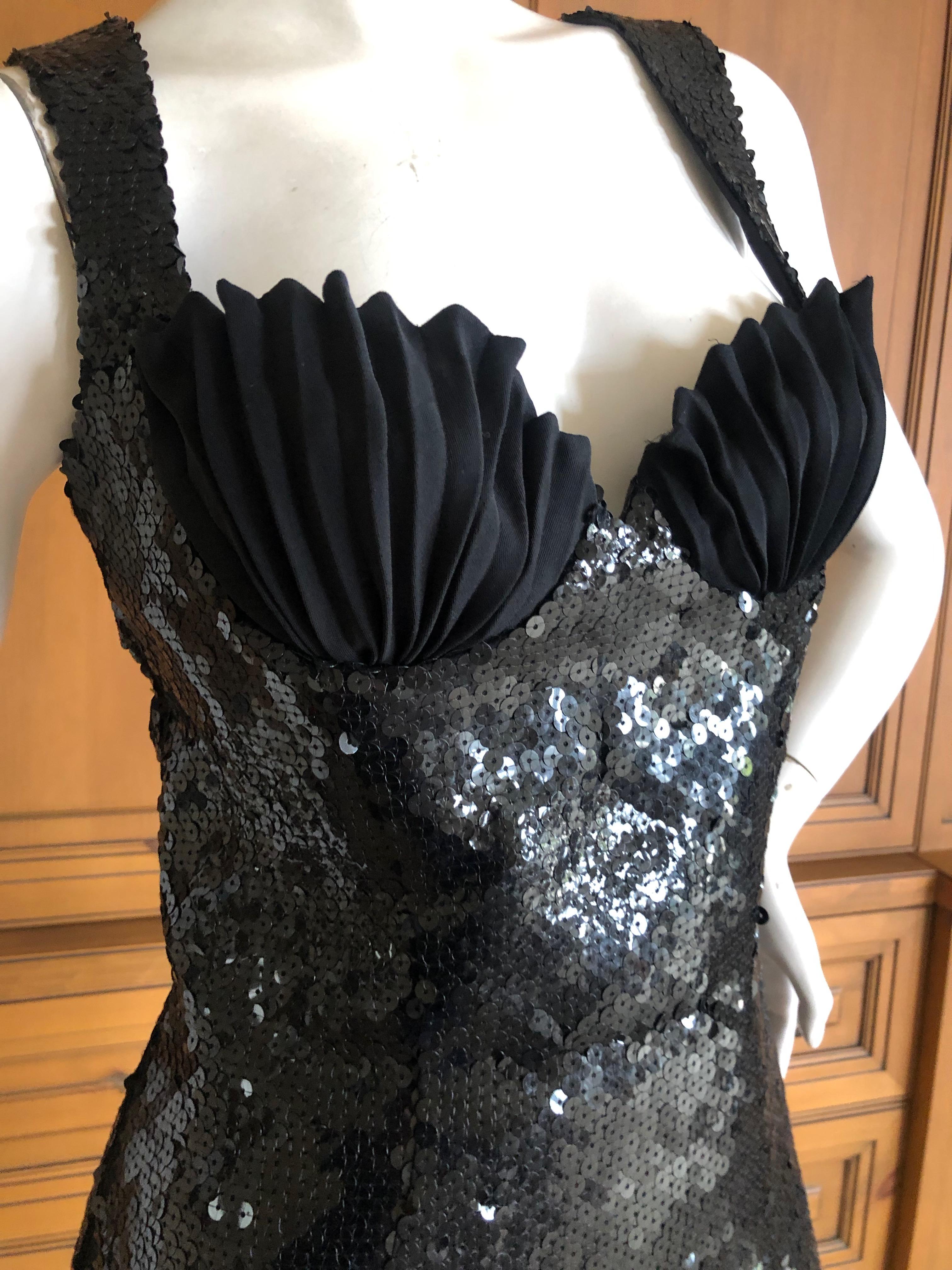 Thierry Mugler Vintage 80's Sequin Little Black Mini Dress w Pleated Shell Bust 1