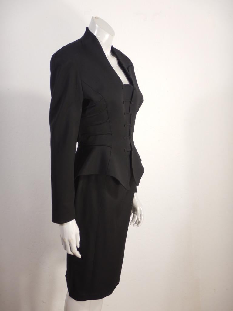 Nero Thierry Mugler Vintage anni '90 Giacca Peplum Nera Gonna Abito in vendita