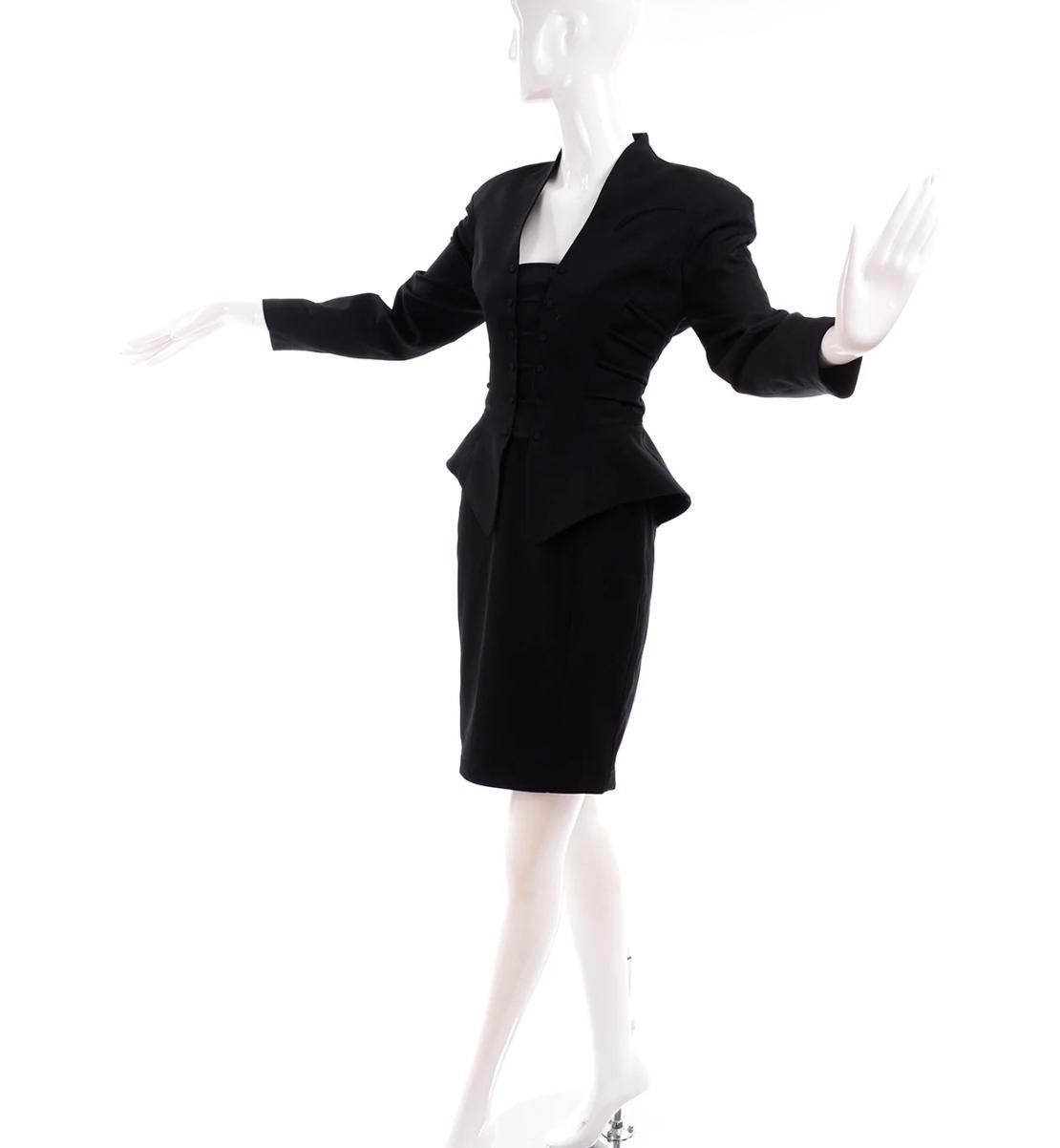 Thierry Mugler Vintage anni '90 Giacca Peplum Nera Gonna Abito in vendita 1
