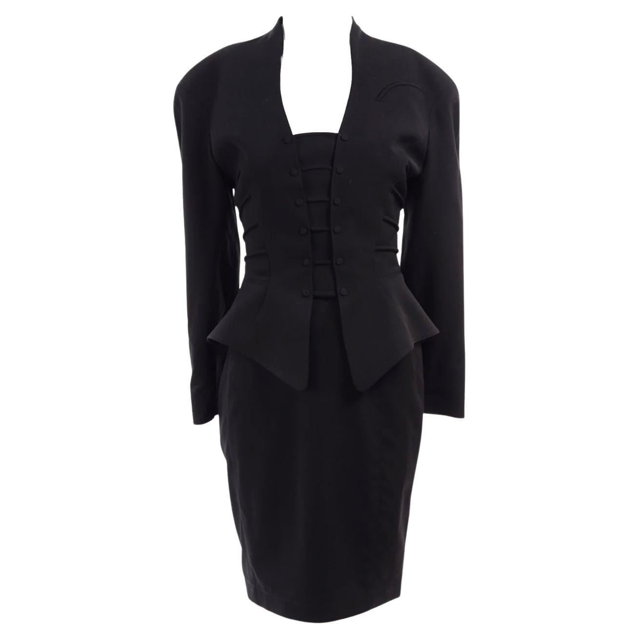 Thierry Mugler Vintage anni '90 Giacca Peplum Nera Gonna Abito