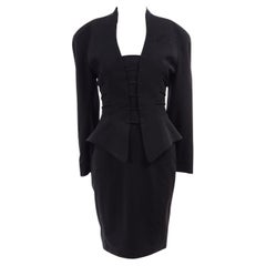 Thierry Mugler Vintage anni '90 Giacca Peplum Nera Gonna Abito