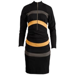 Thierry Mugler Vintage Avant Garde Circular Striped Long Sleeve Dress, 1980s