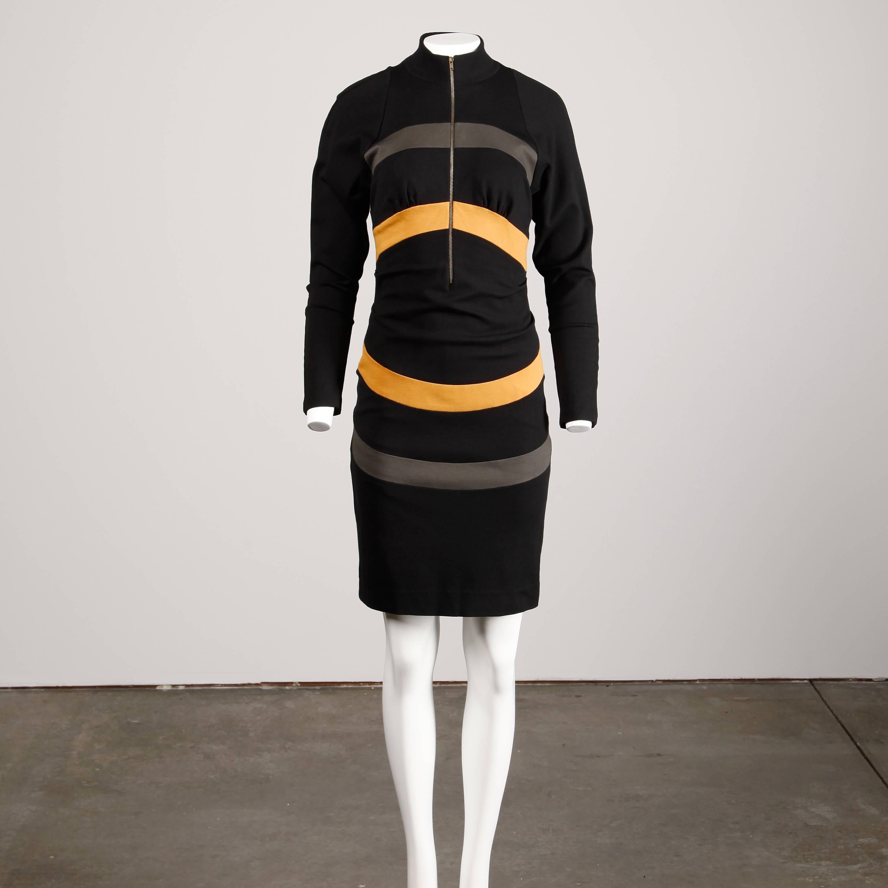 Thierry Mugler Vintage Avant Garde Circular Striped Long Sleeve Dress, 1980s  In Excellent Condition For Sale In Sparks, NV