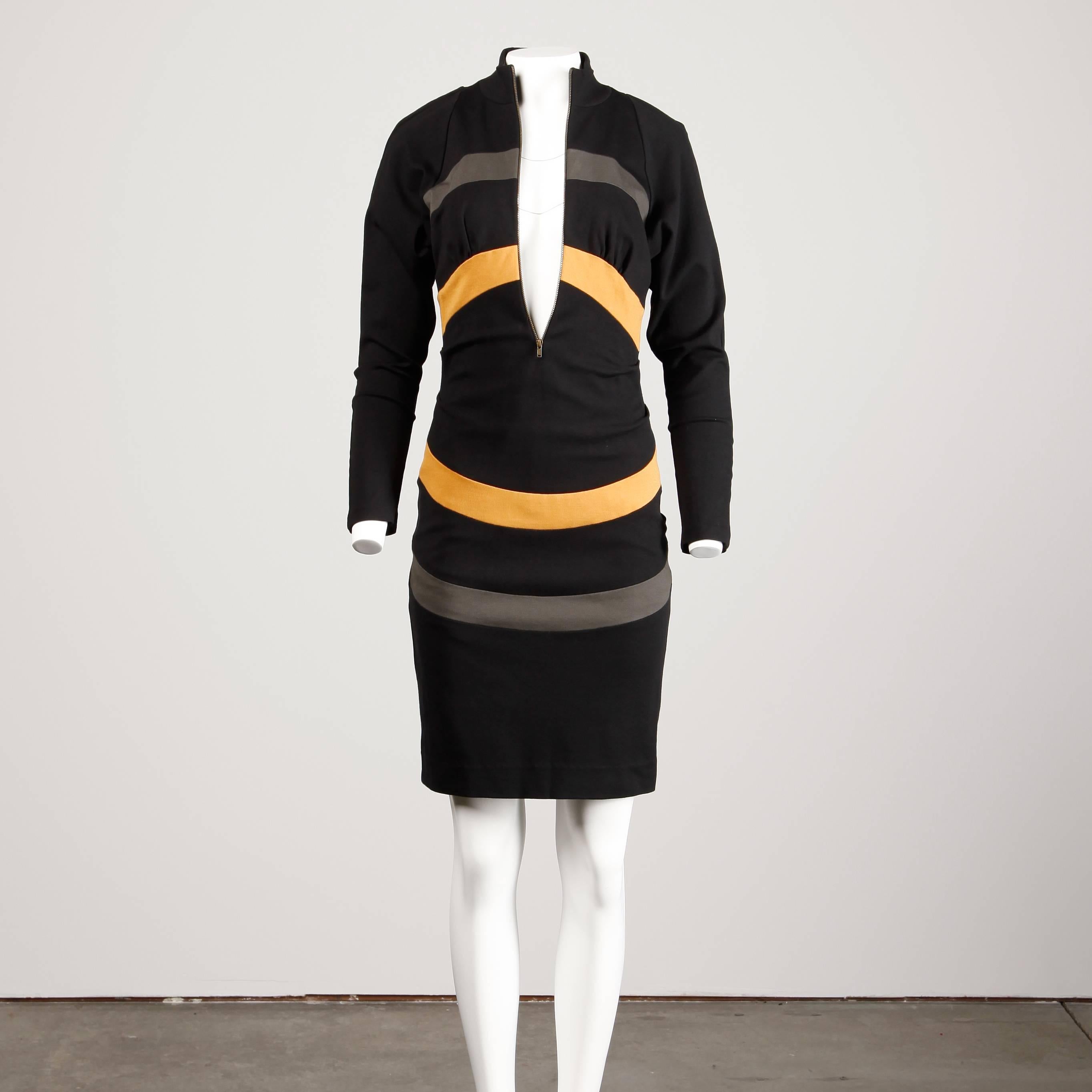 Women's Thierry Mugler Vintage Avant Garde Circular Striped Long Sleeve Dress, 1980s  For Sale