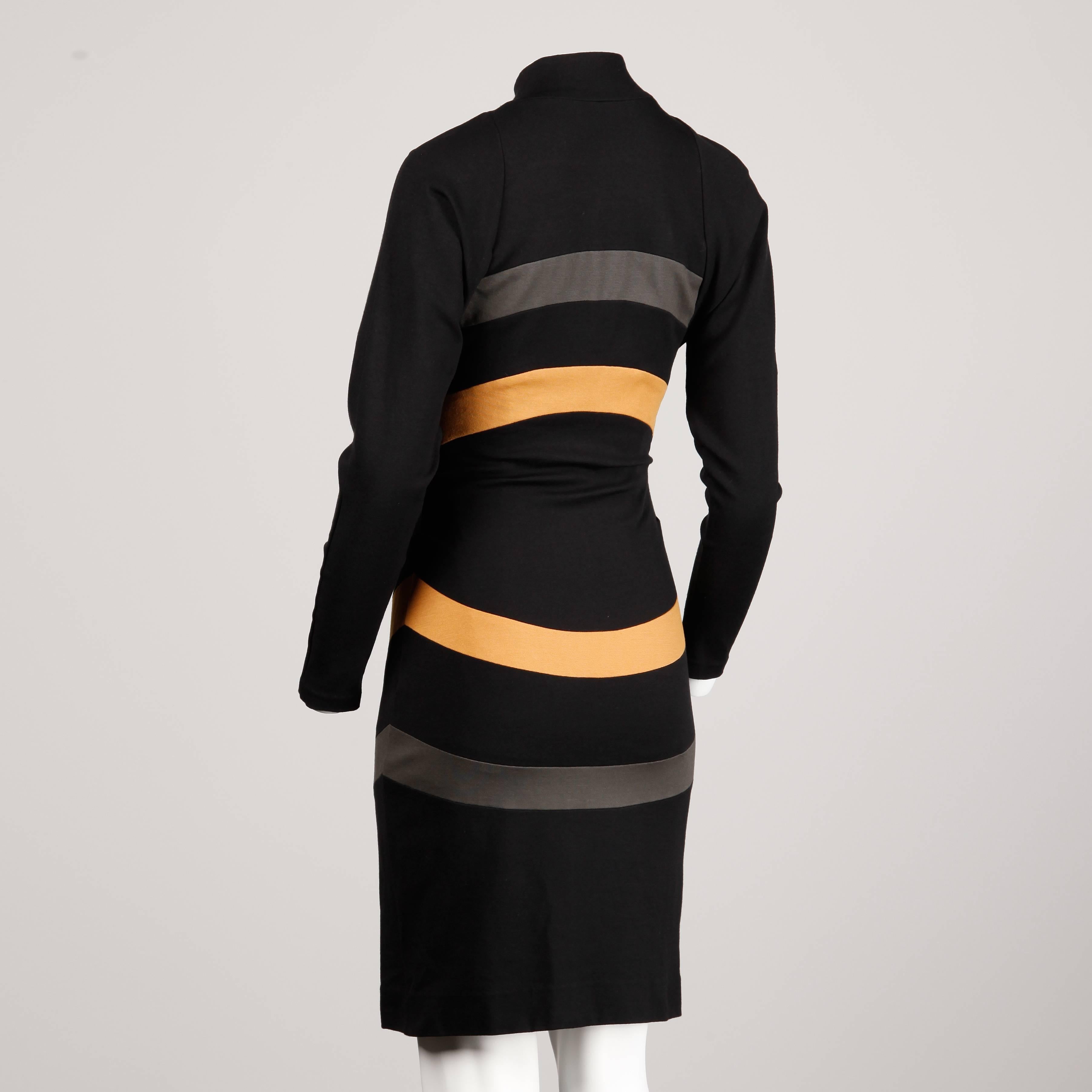 Thierry Mugler Vintage Avant Garde Circular Striped Long Sleeve Dress, 1980s  For Sale 1