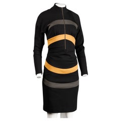 Robe à manches longues à rayures circulaires « Vintage Avant-Garde » de Thierry Mugler, années 1980