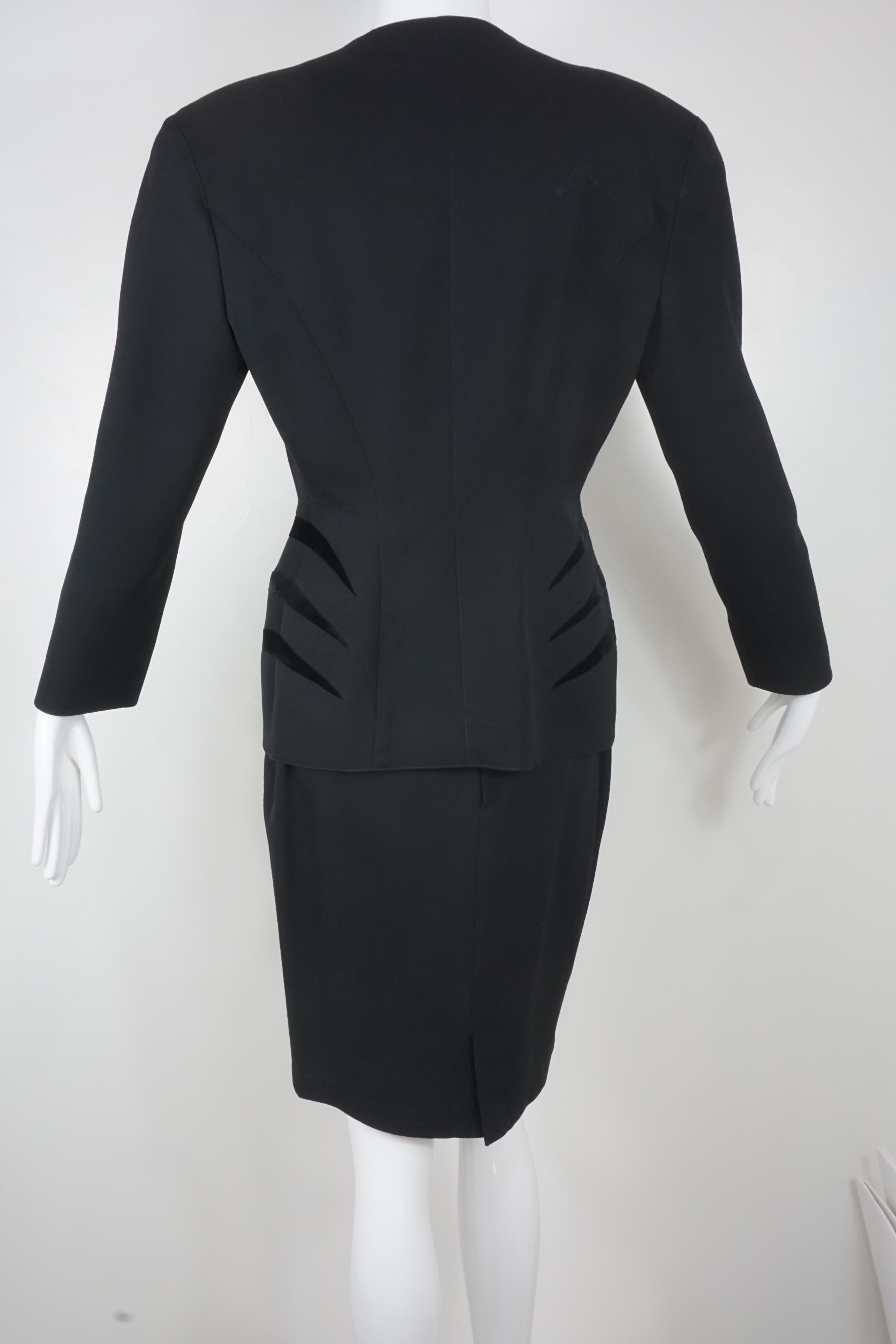 Thierry Mugler Vintage Black 2pc Suit w/Jacket & Skirt 1990's In Excellent Condition In Carmel, CA