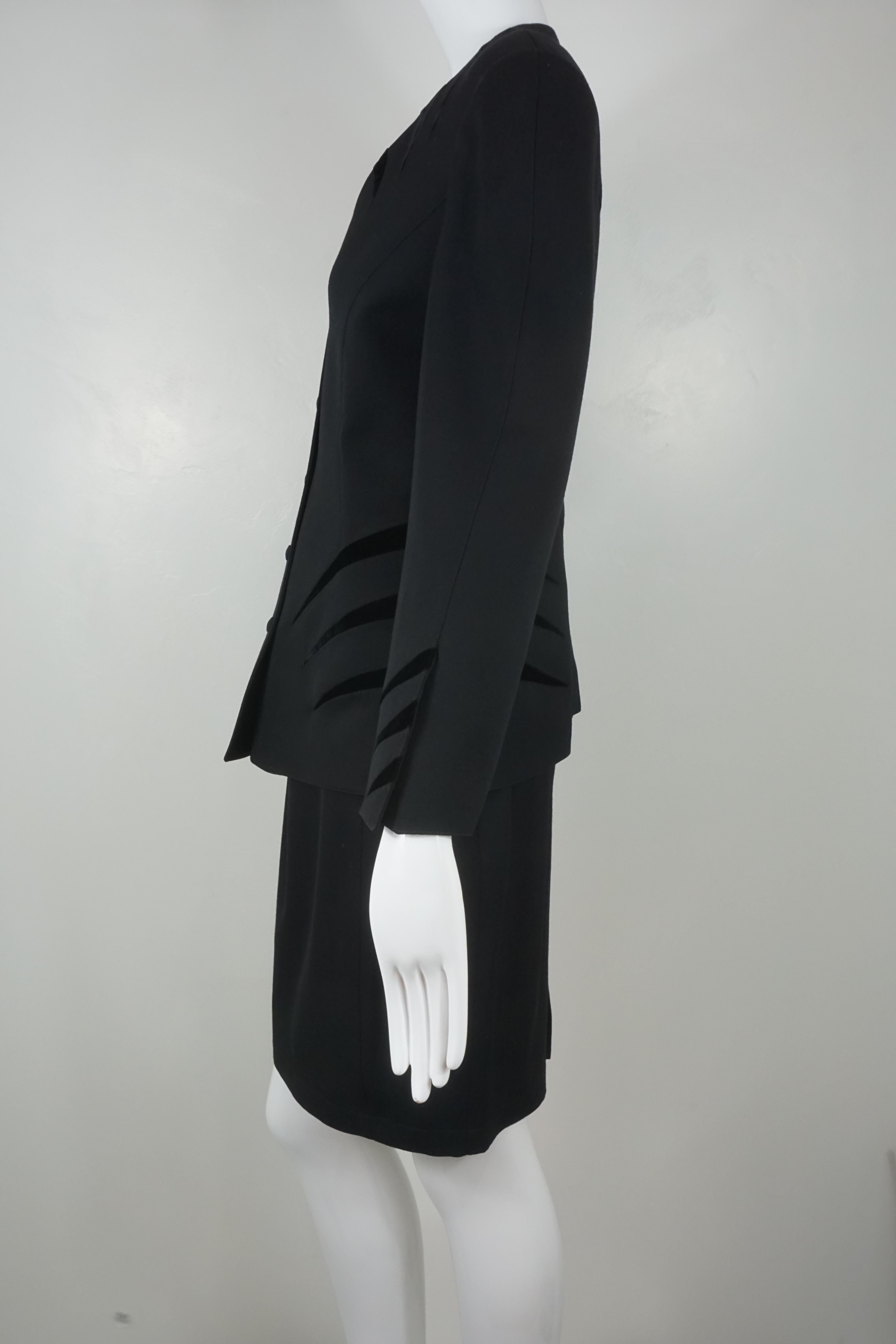 Women's or Men's Thierry Mugler Vintage Black 2pc Suit w/Jacket & Skirt 1990's