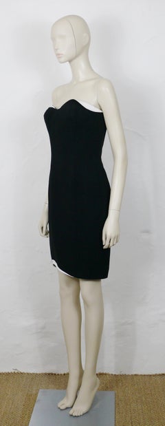 Thierry Mugler Vintage Black and White Asymetric Bustier Dress
