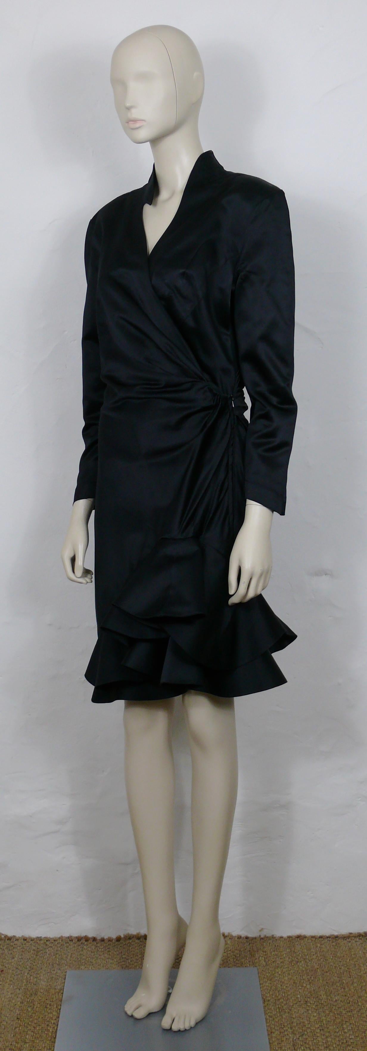 Women's Thierry Mugler Vintage Black Asymetric Bias Cut Ruffled Cocktail Dress For Sale