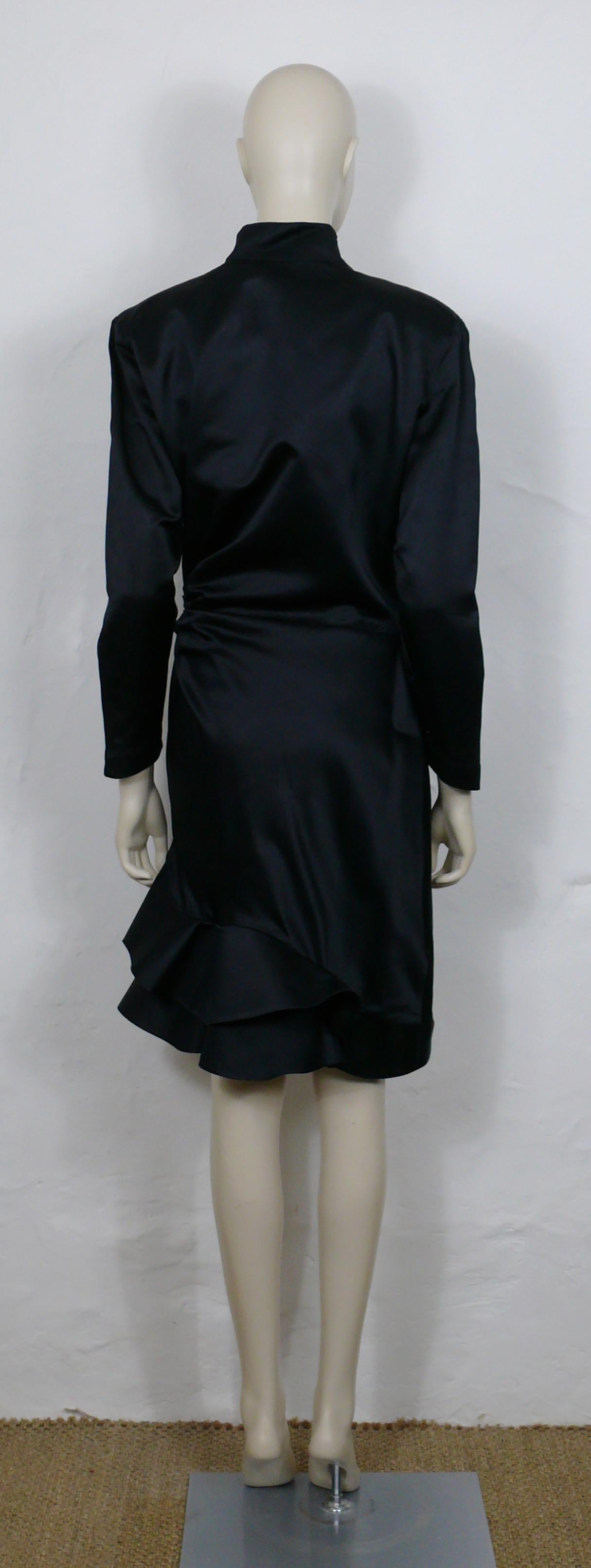 Thierry Mugler Vintage Black Asymetric Bias Cut Ruffled Cocktail Dress For Sale 1