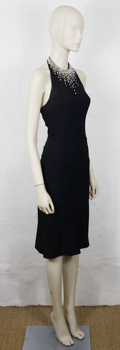Thierry Mugler - Vestito da cocktail vintage nero con scollo impreziosito da cristalli