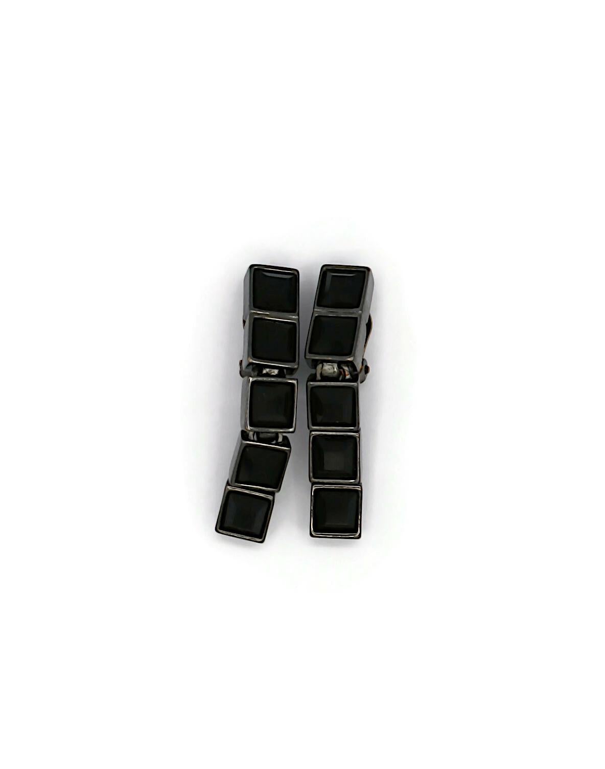 Women's THIERRY MUGLER Vintage Black Crystal Dangle Earrings For Sale