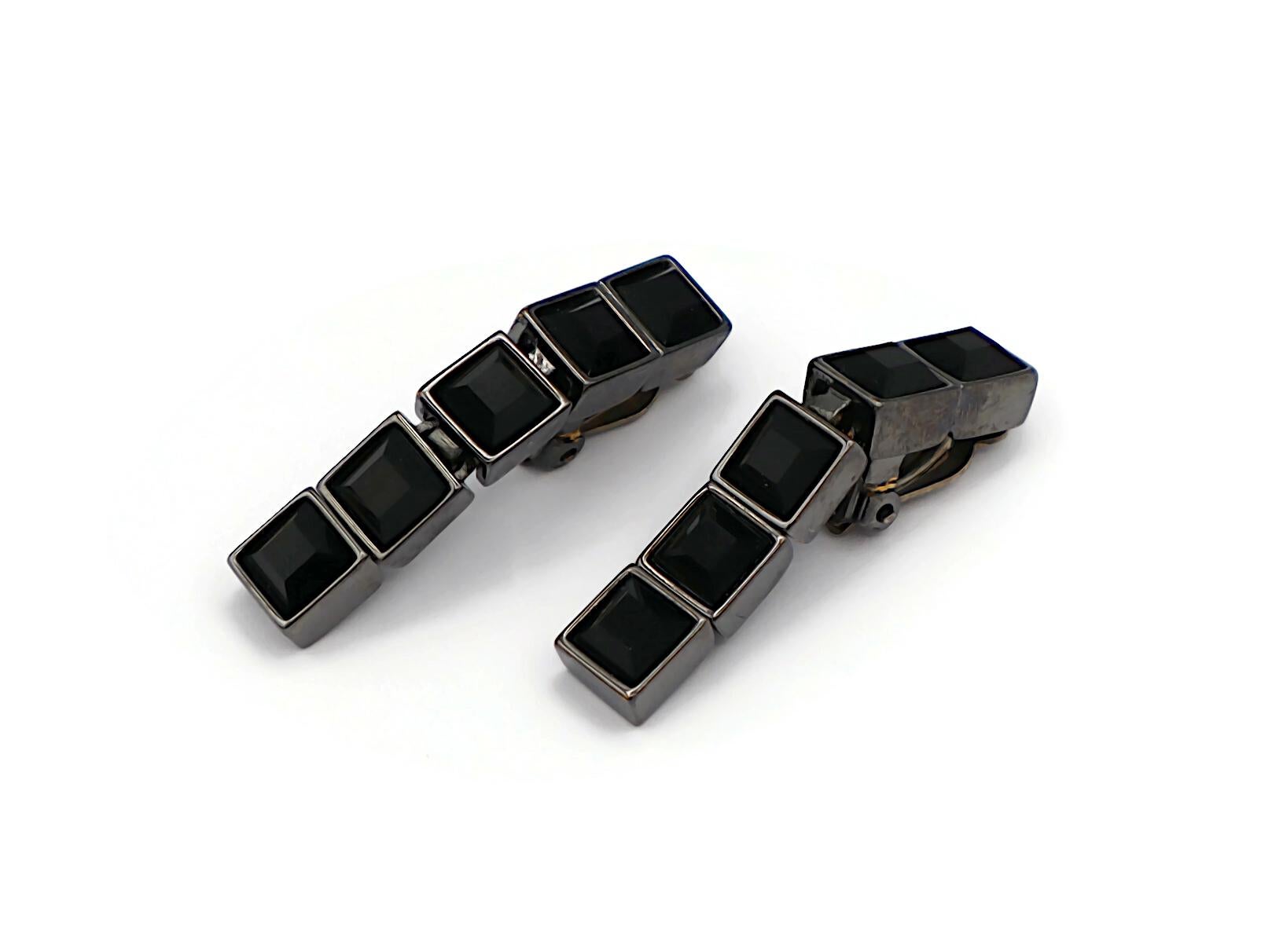 THIERRY MUGLER Vintage Black Crystal Dangle Earrings For Sale 1