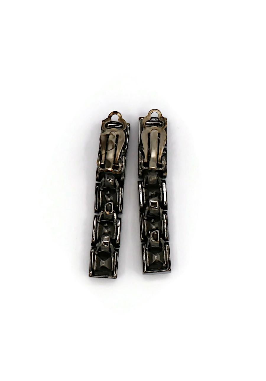 THIERRY MUGLER Vintage Black Crystal Dangle Earrings For Sale 3