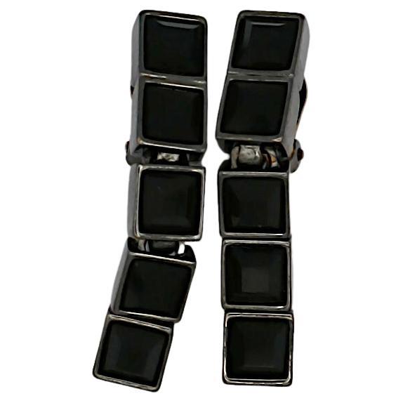 THIERRY MUGLER Vintage Black Crystal Dangle Earrings For Sale