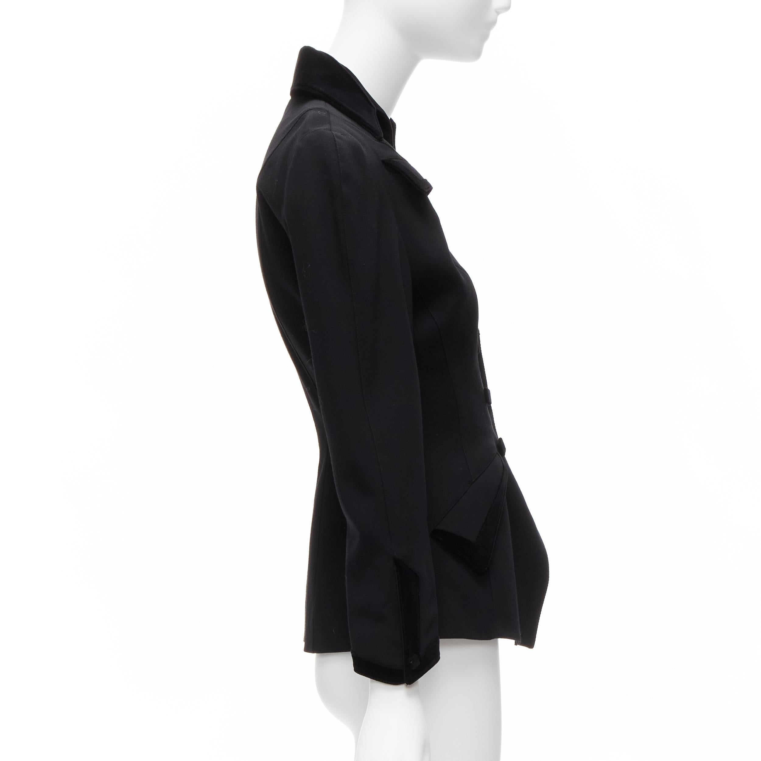 Women's THIERRY MUGLER Vintage black curved lapel velvet shadow peplum blazer IT7AR S For Sale