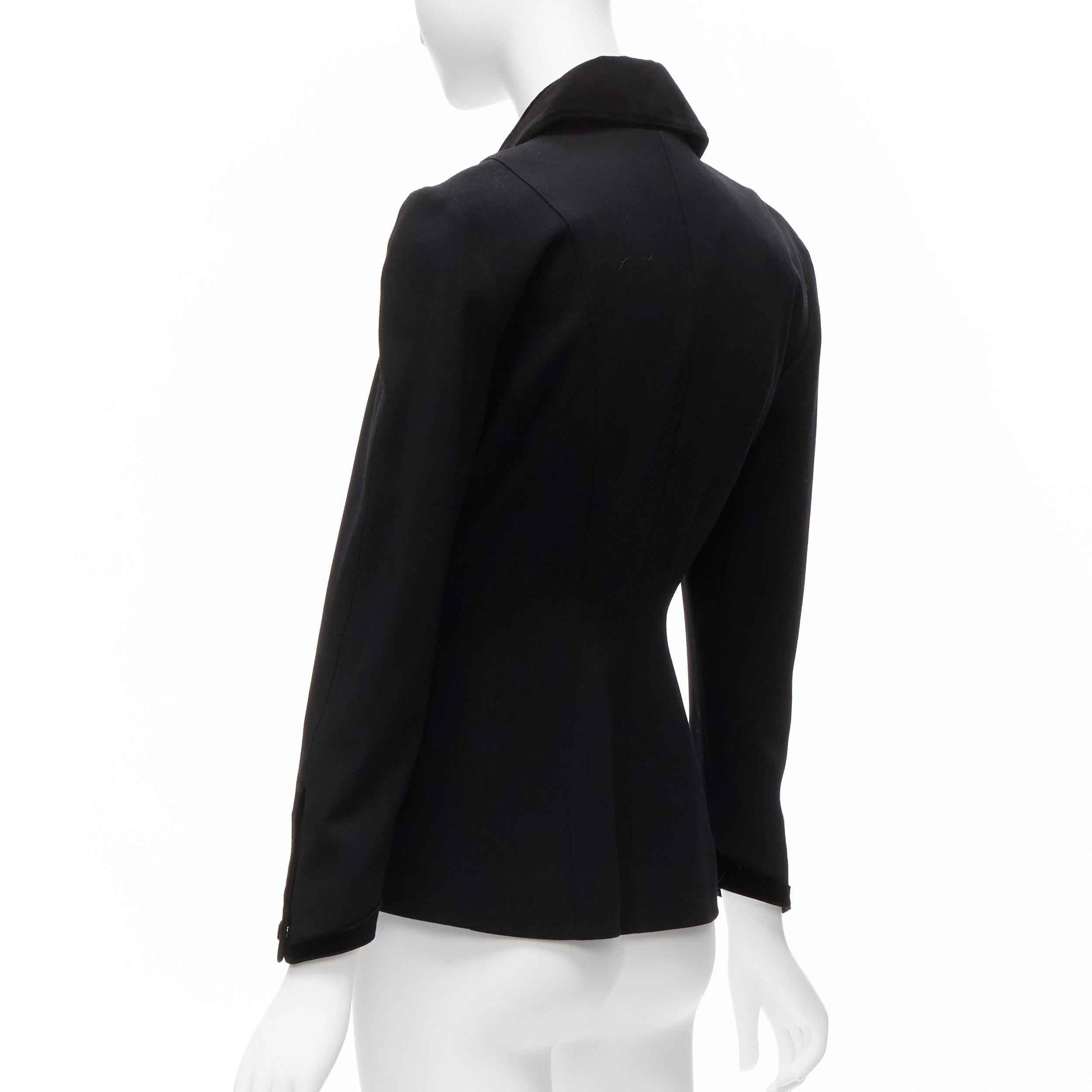 THIERRY MUGLER Vintage black curved lapel velvet shadow peplum blazer IT7AR S For Sale 2